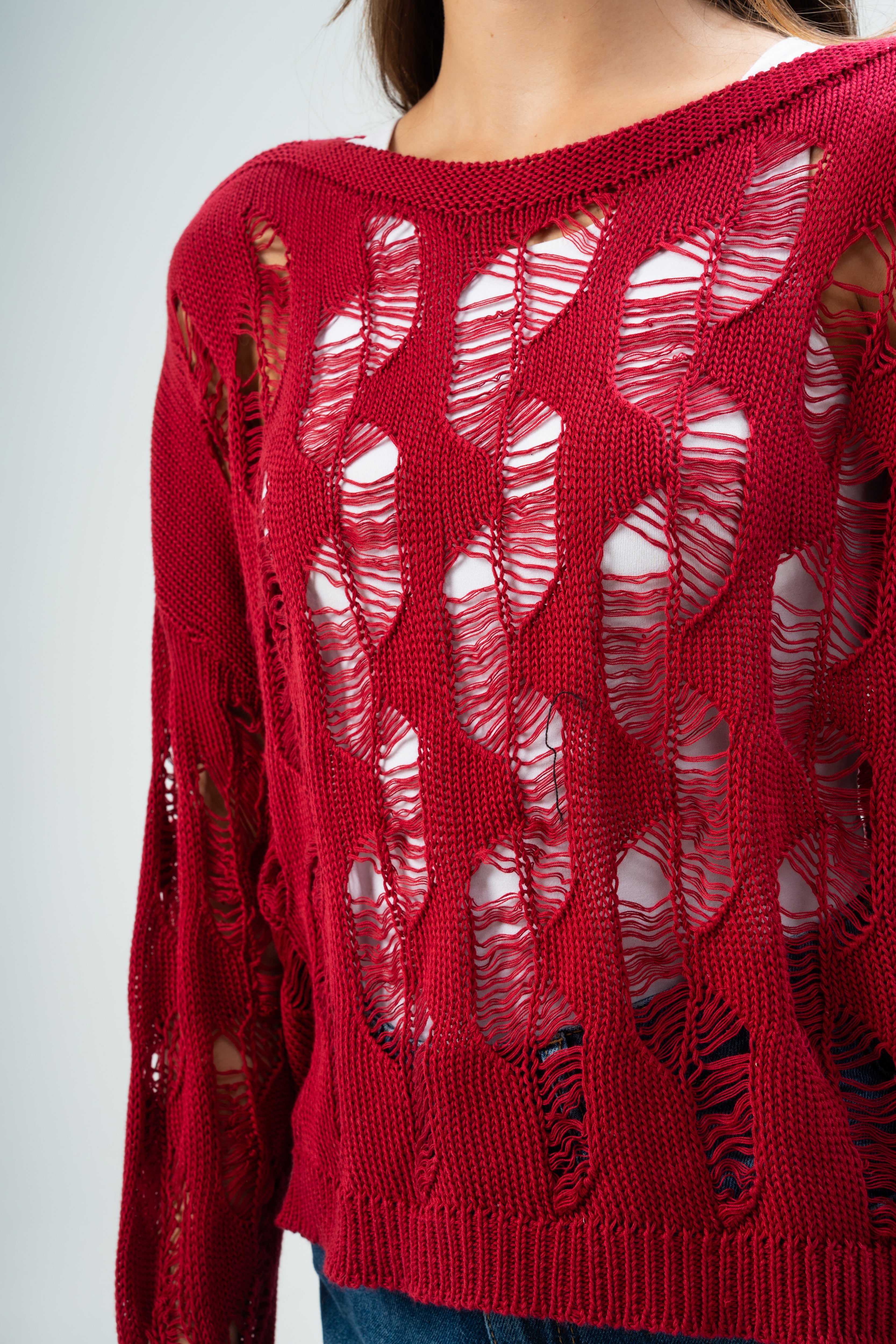 Knitwear Pullover With Wide Neck - And Cutout Circles