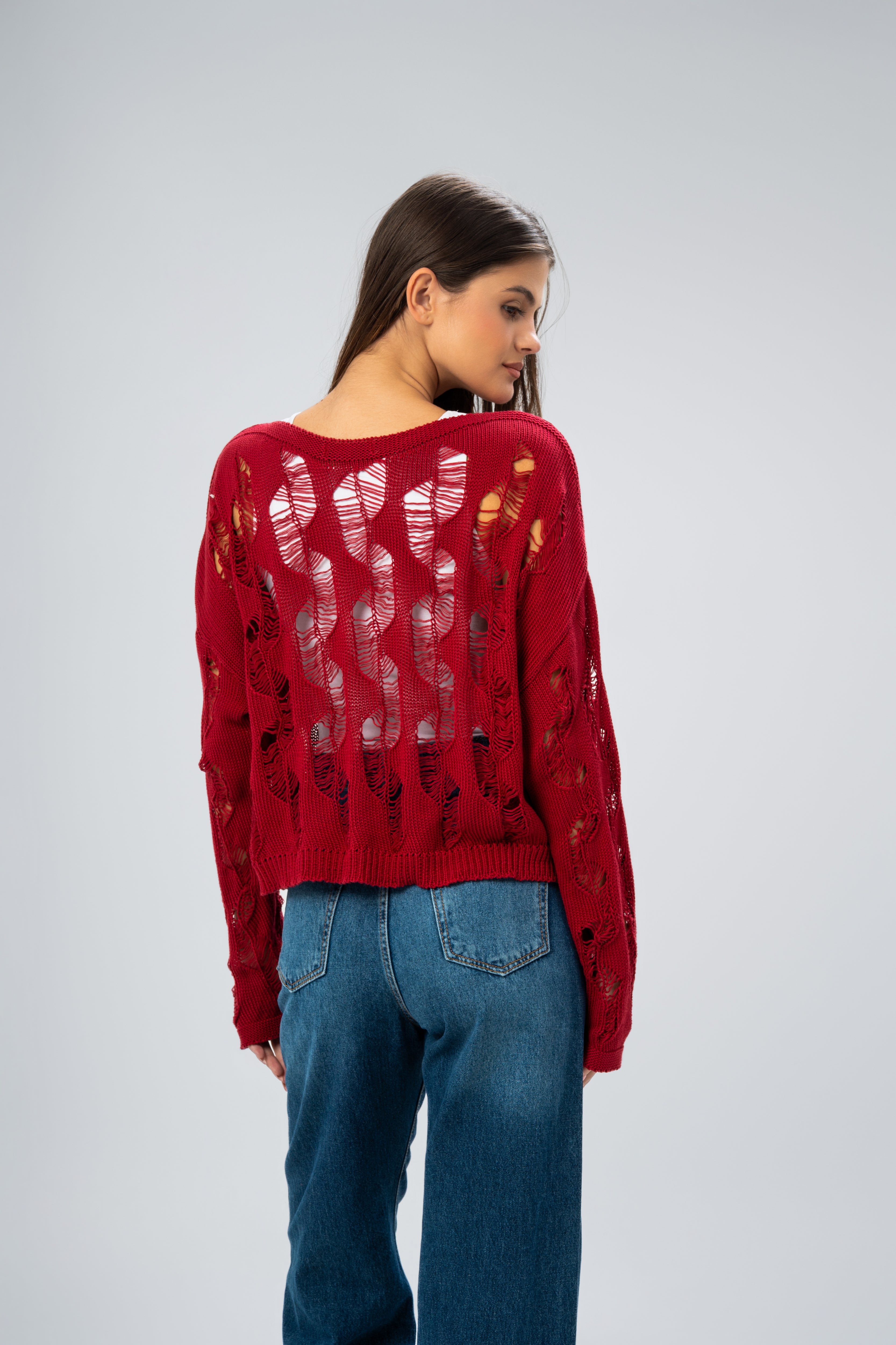 Knitwear Pullover With Wide Neck - And Cutout Circles