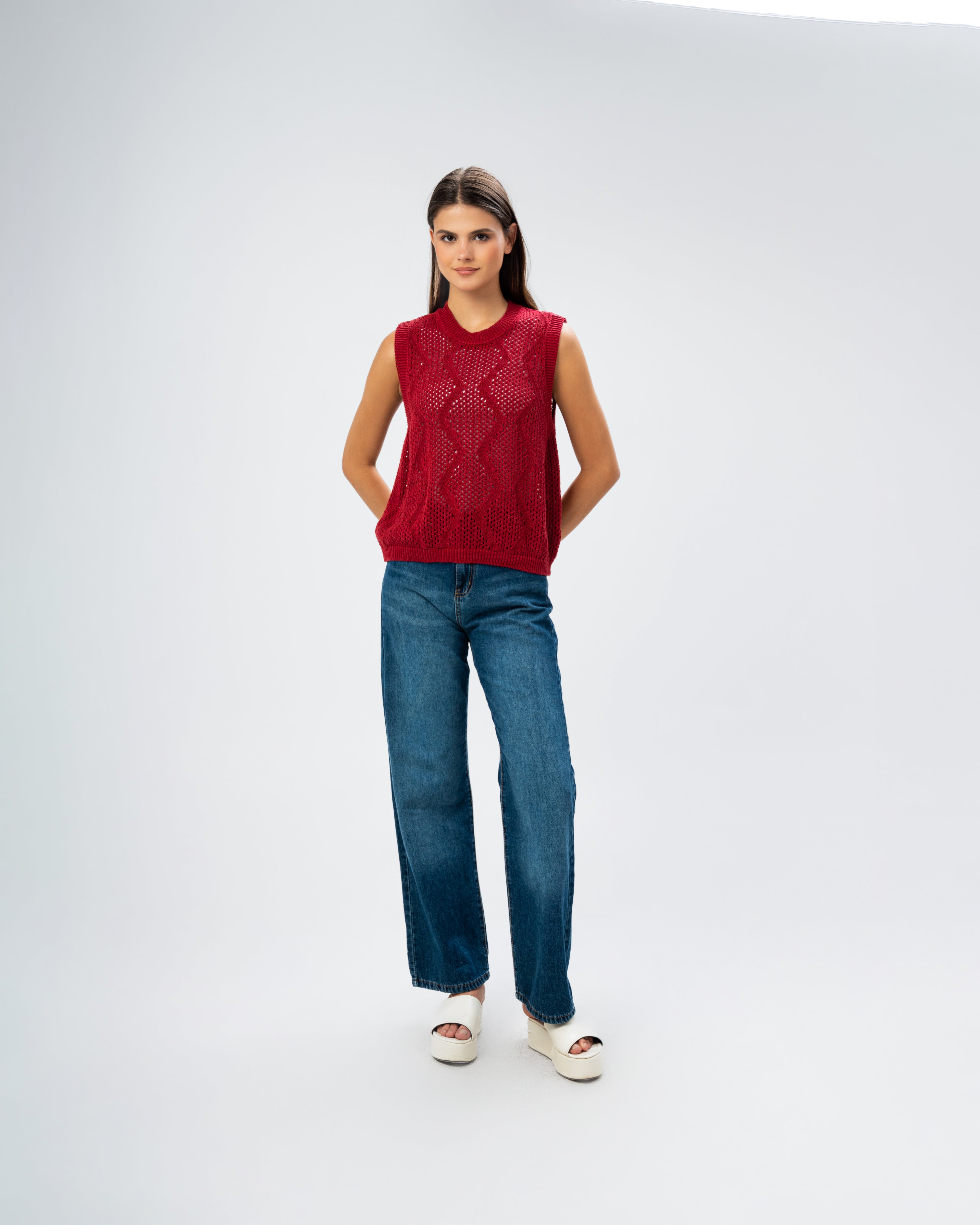 Knitwear Vest With Ribbed Embroidery