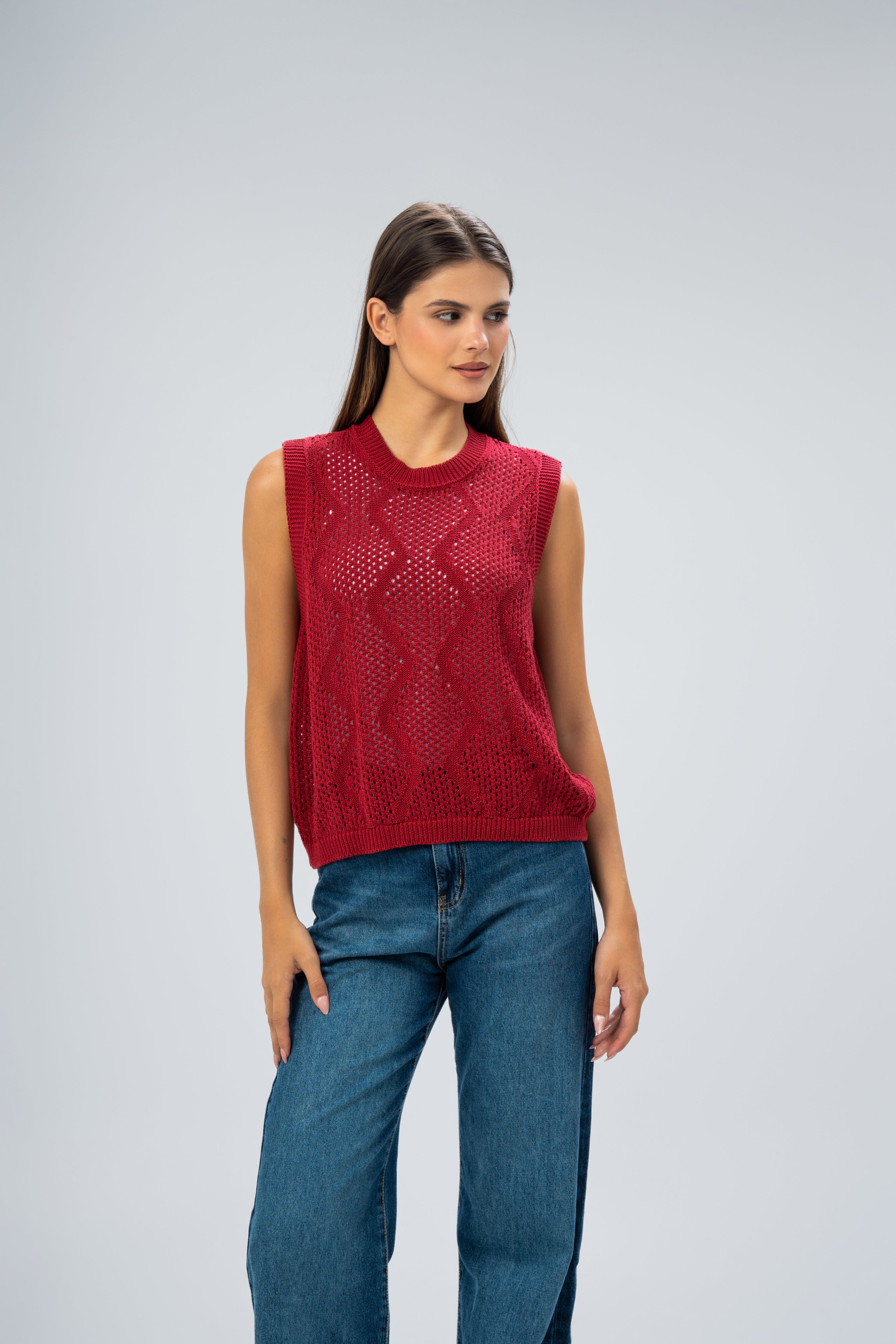 Knitwear Vest With Ribbed Embroidery