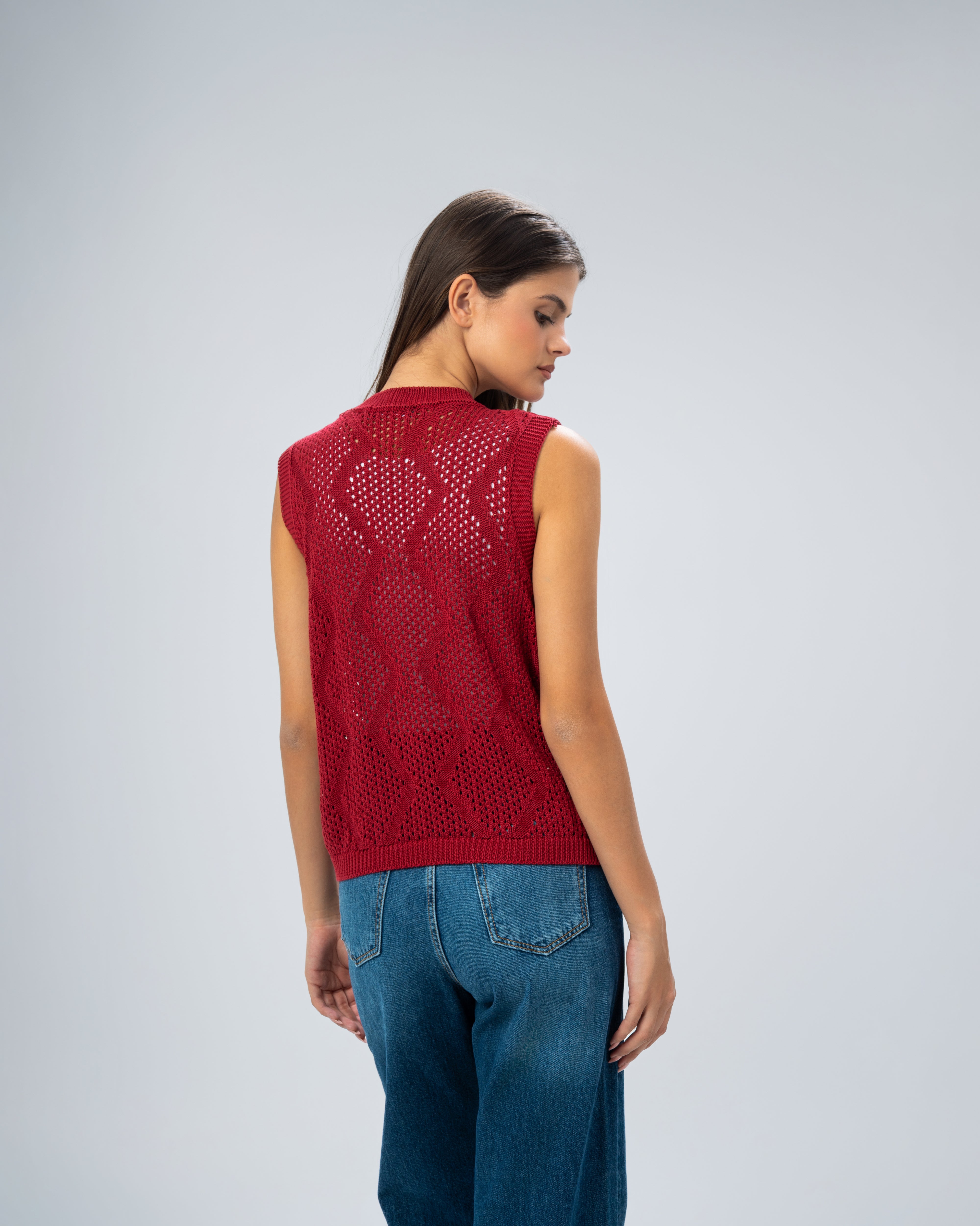 Knitwear Vest With Ribbed Embroidery