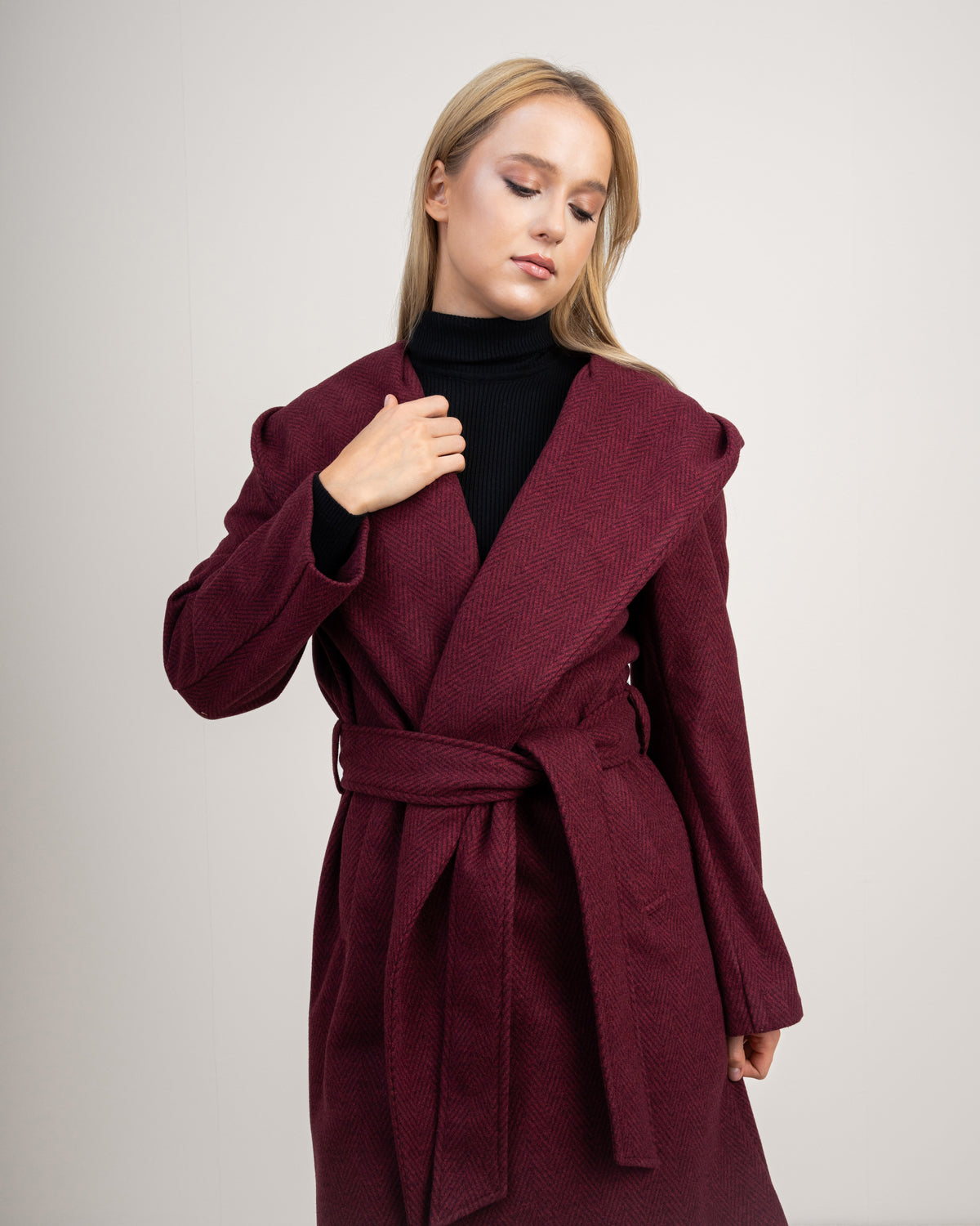 Patterned Wool Coat With Belt