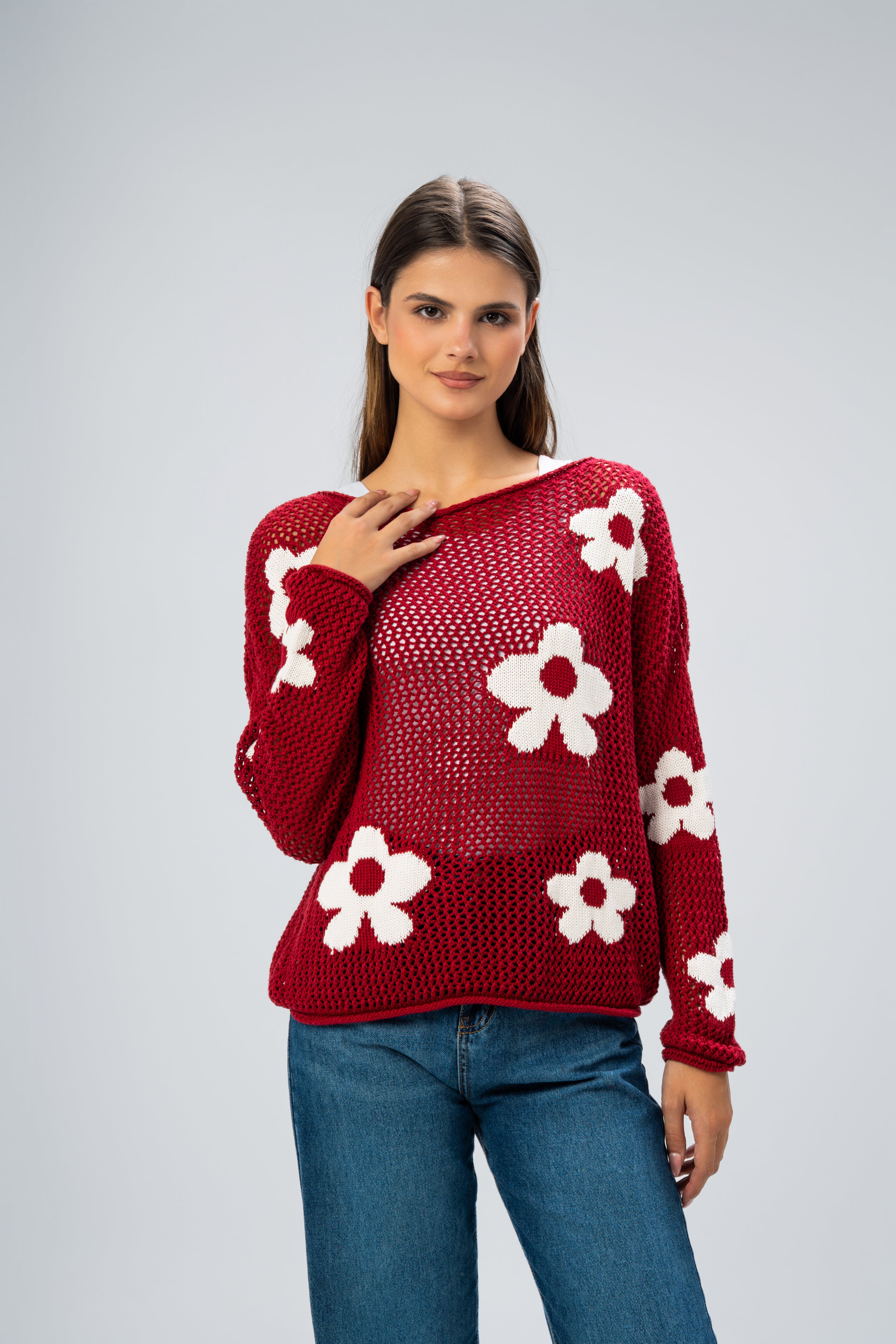 Knitwear Pullover With - Floral Chest Detail