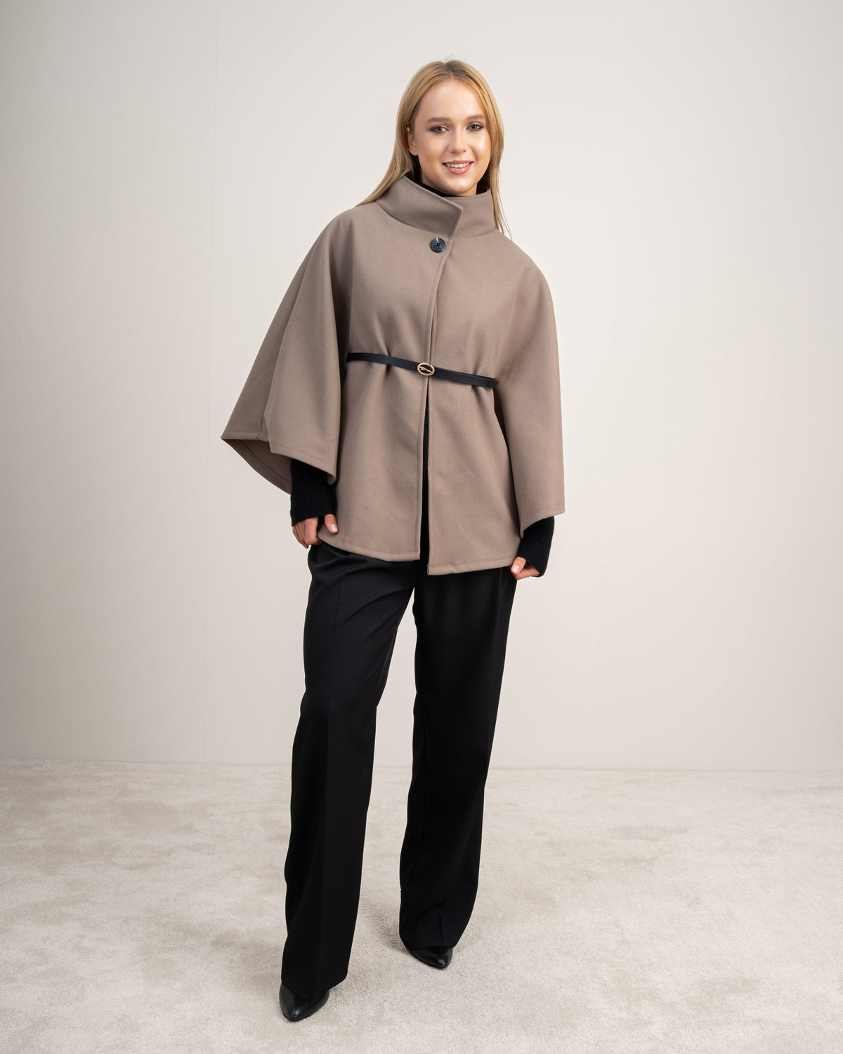 Wool Cape Pullover With Belt