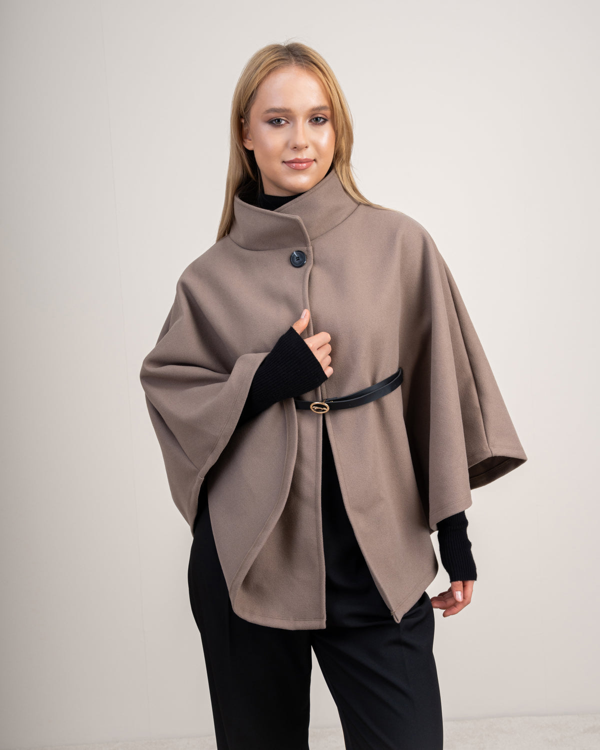 Wool Cape Pullover With Belt
