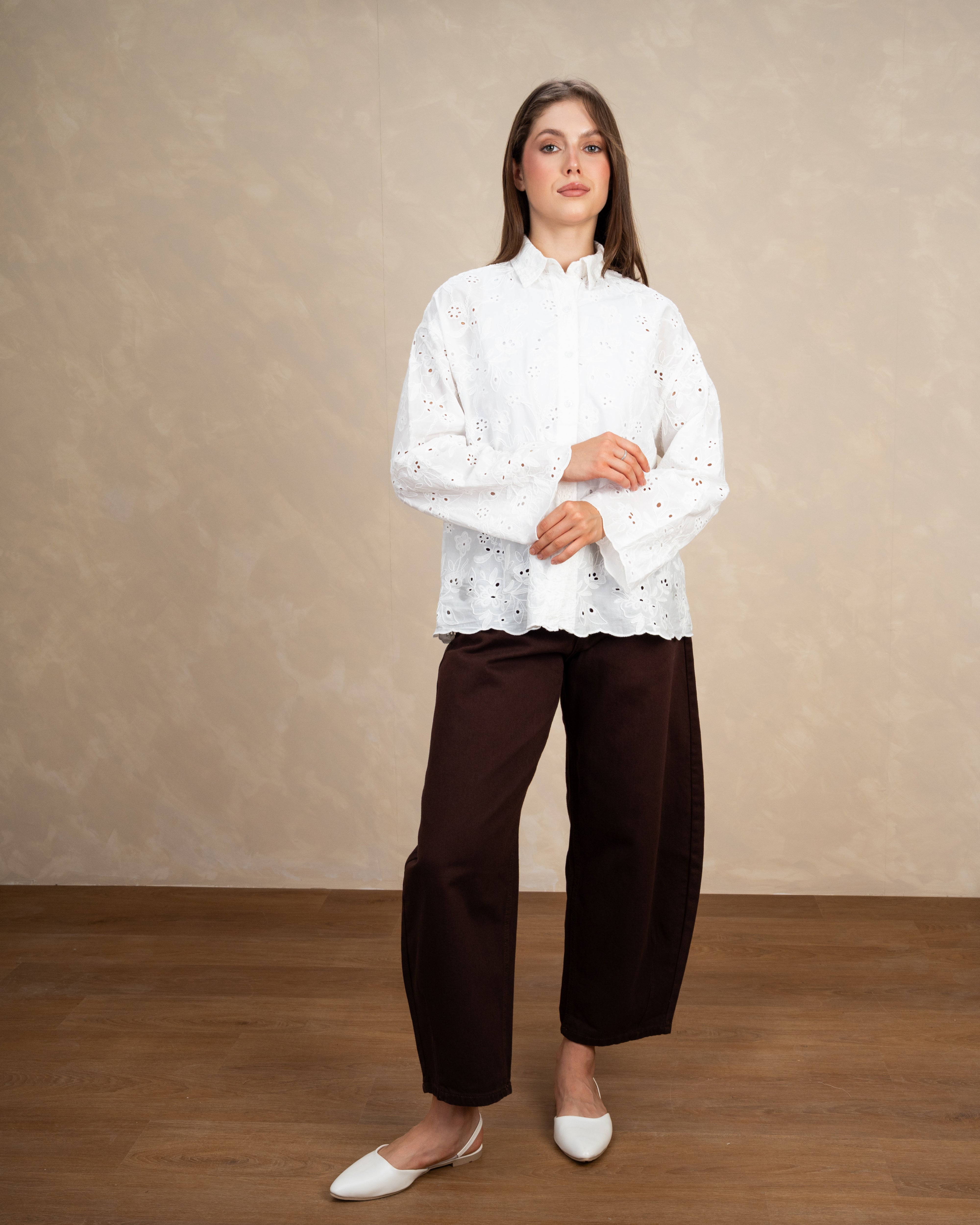 Floral Shirt With Lace Sleeves And Waist