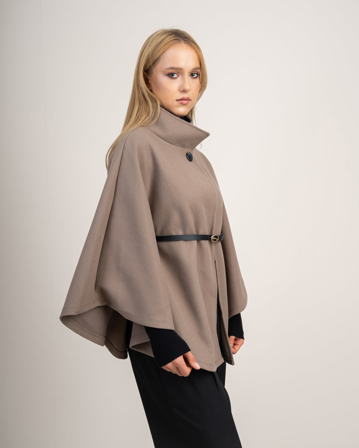Wool Cape Pullover With Belt