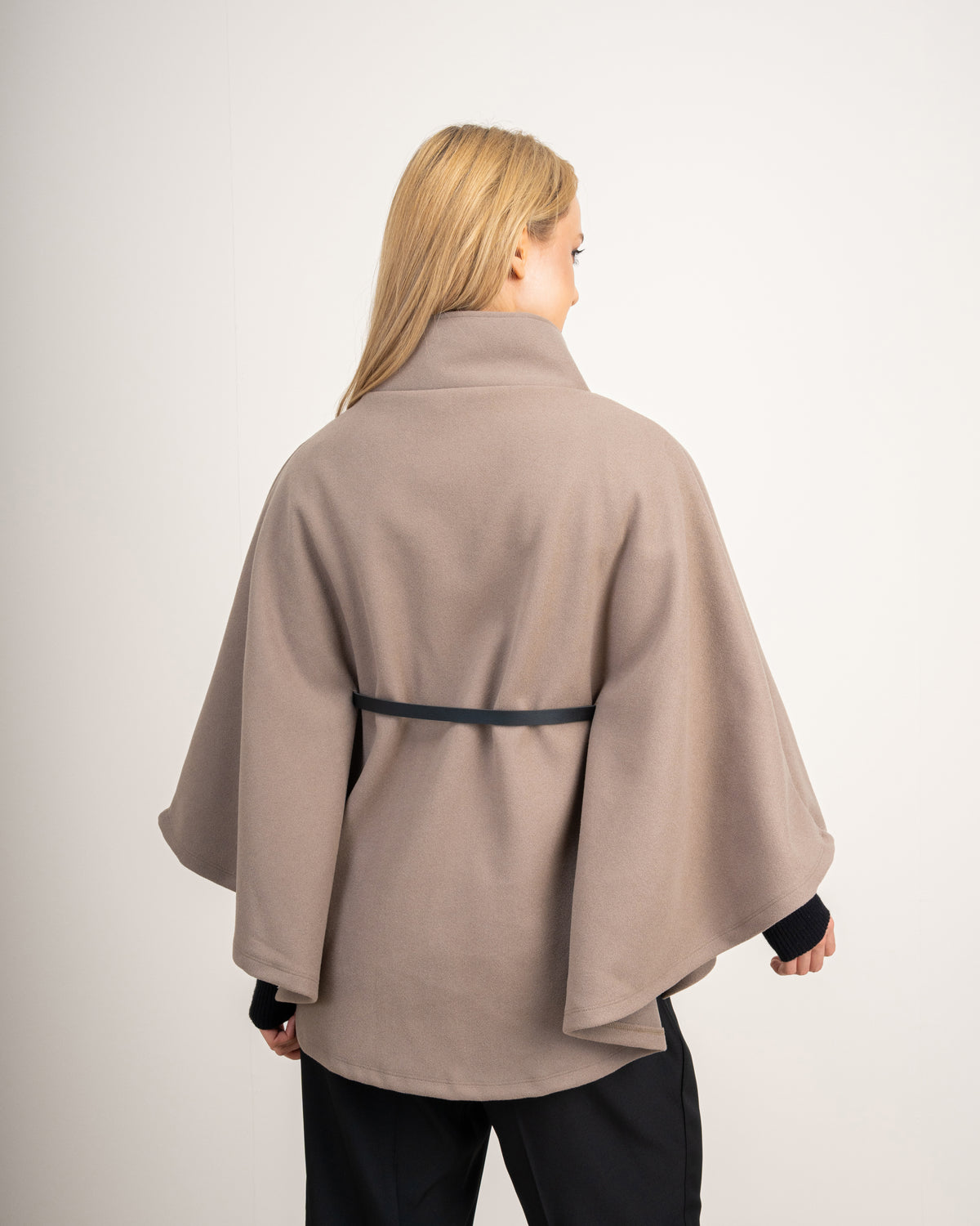 Wool Cape Pullover With Belt