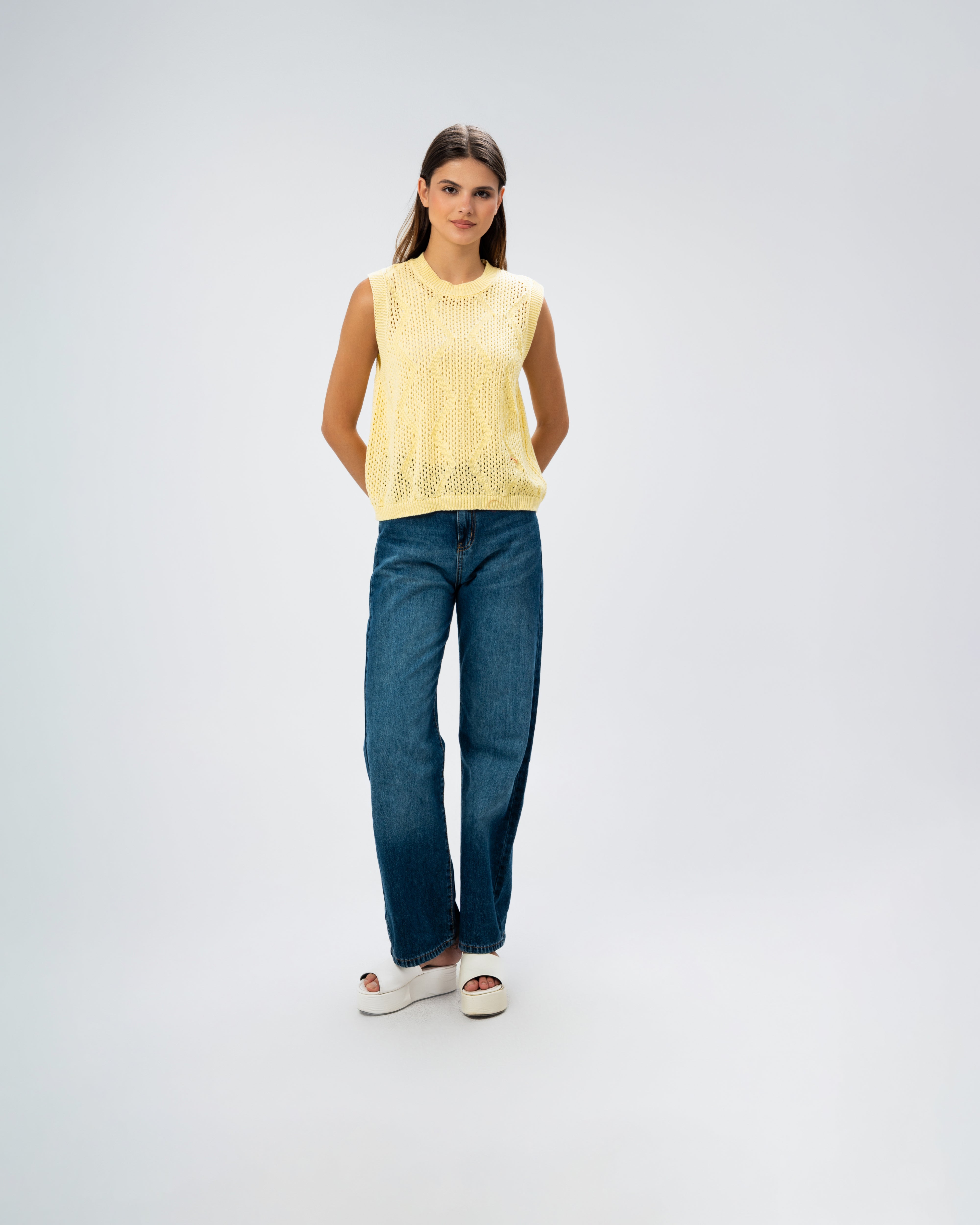 Knitwear Vest With Ribbed Embroidery