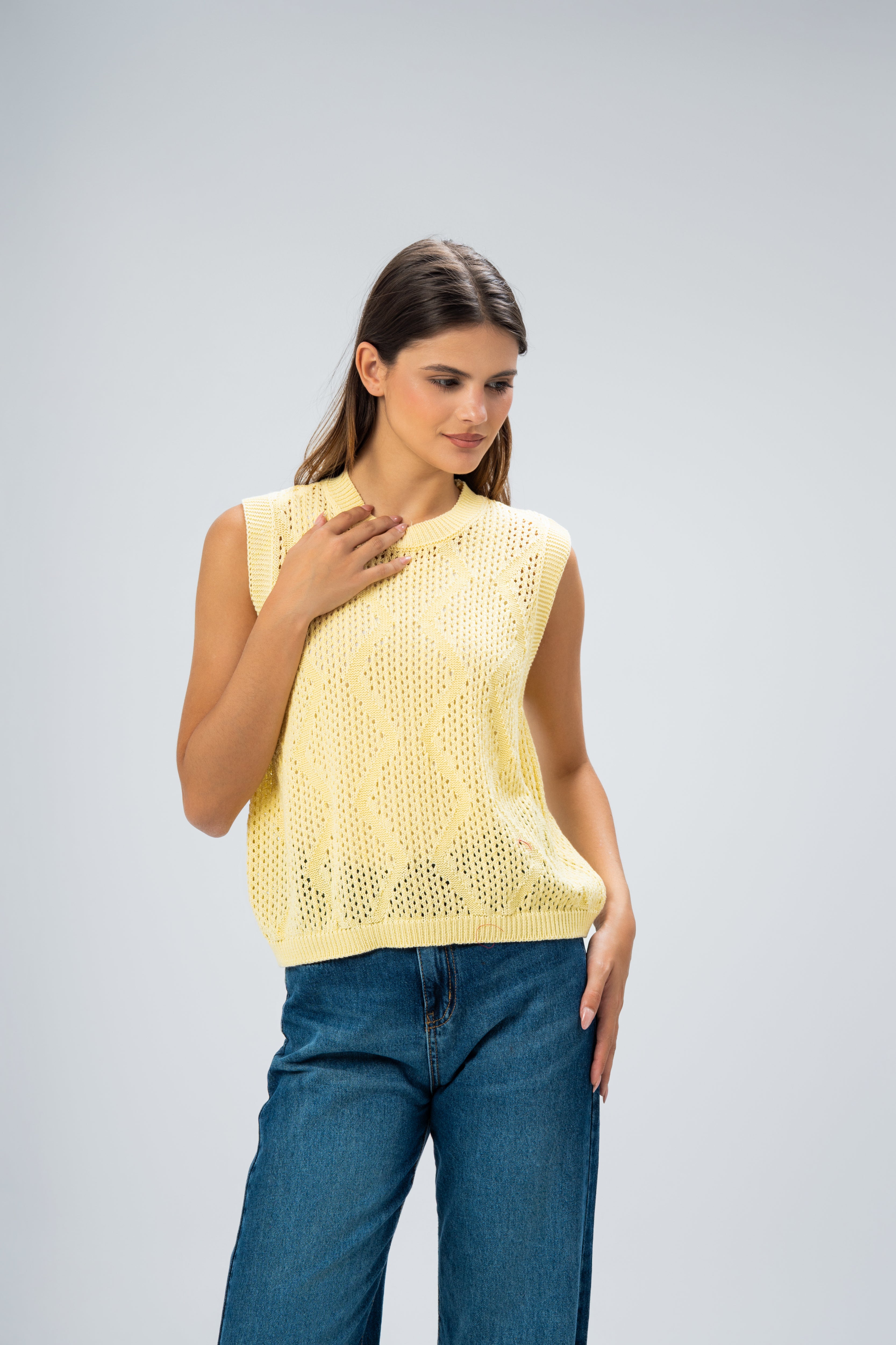 Knitwear Vest With Ribbed Embroidery
