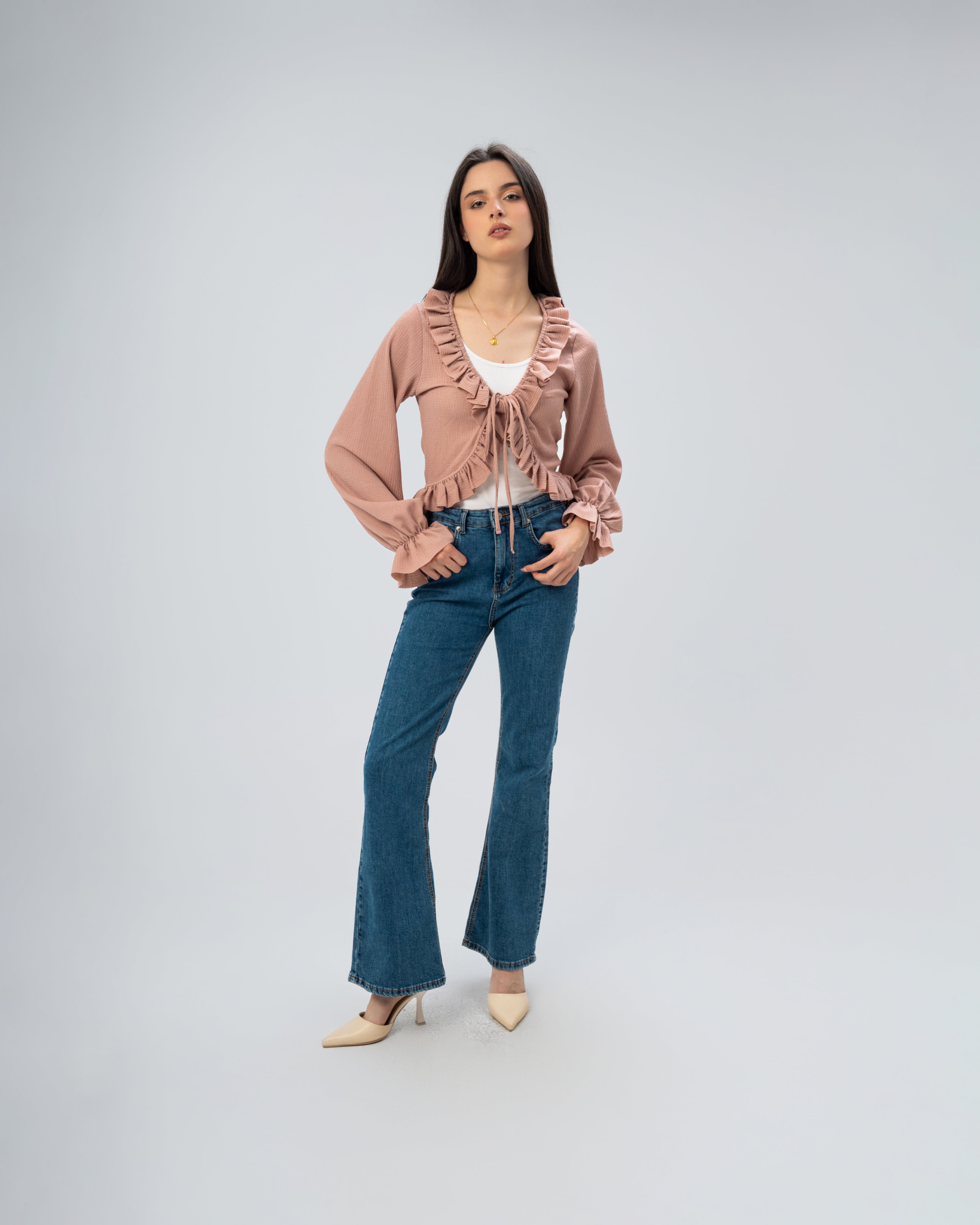 Ruffled Tie-Front Cropped Blouse