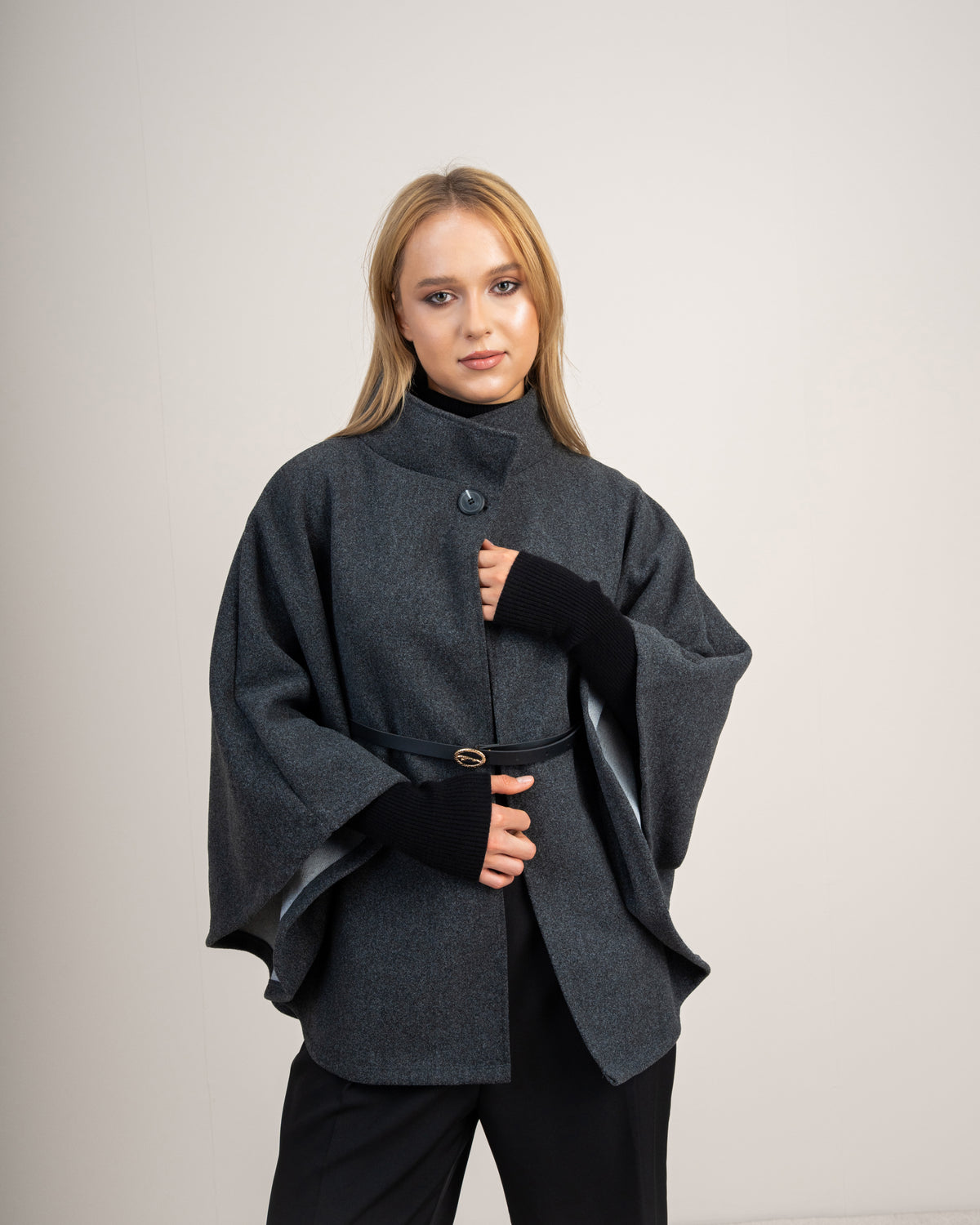 Wool Cape Pullover With Belt