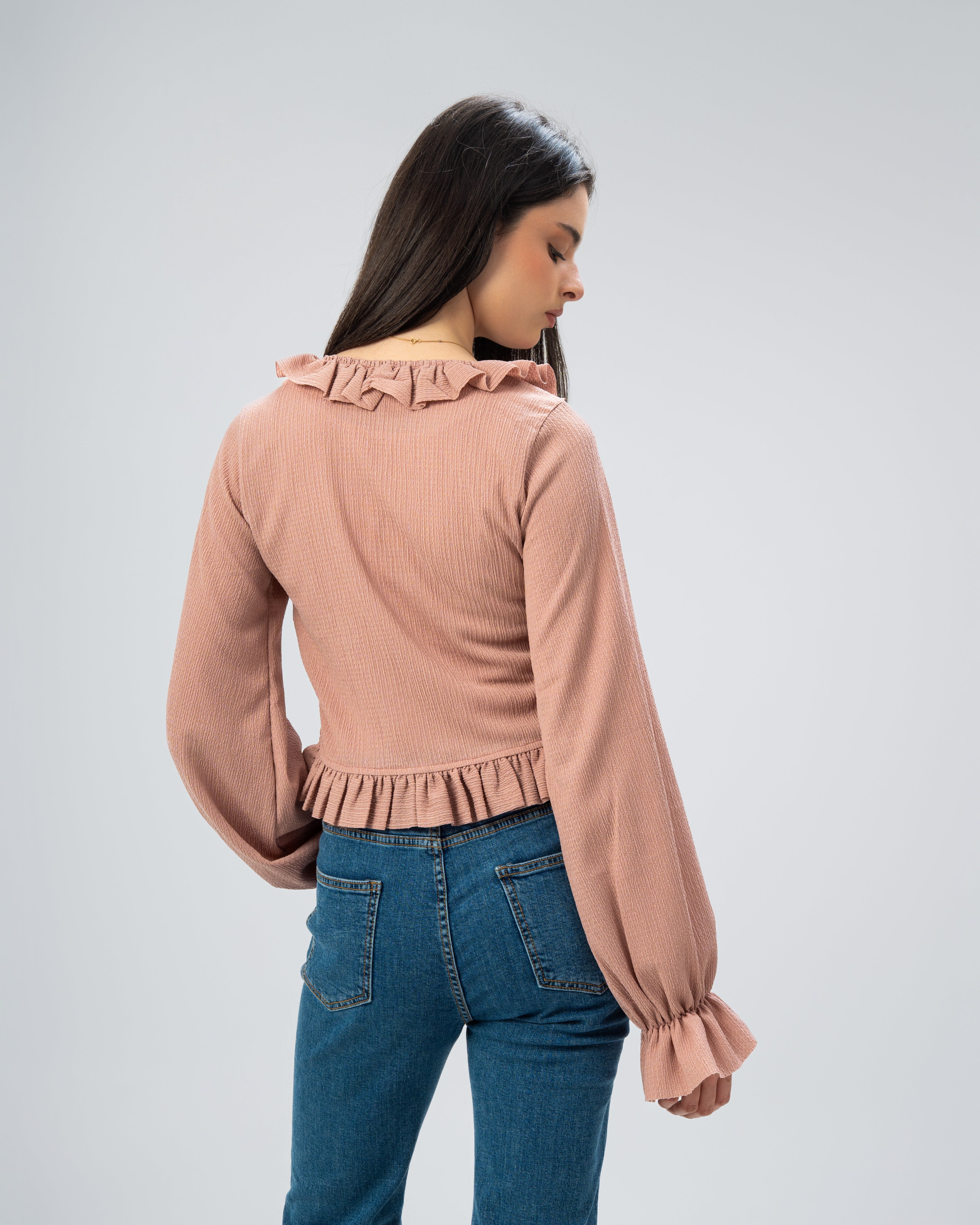 Ruffled Tie-Front Cropped Blouse