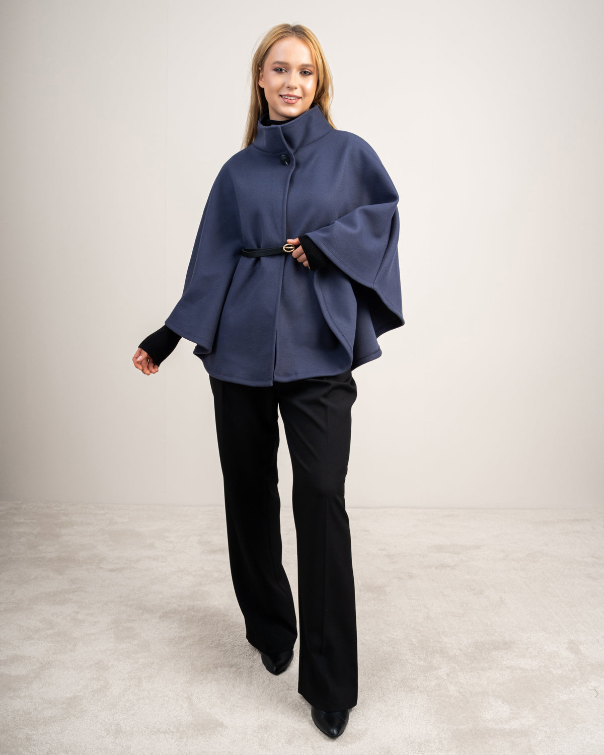 Wool Cape Pullover With Belt
