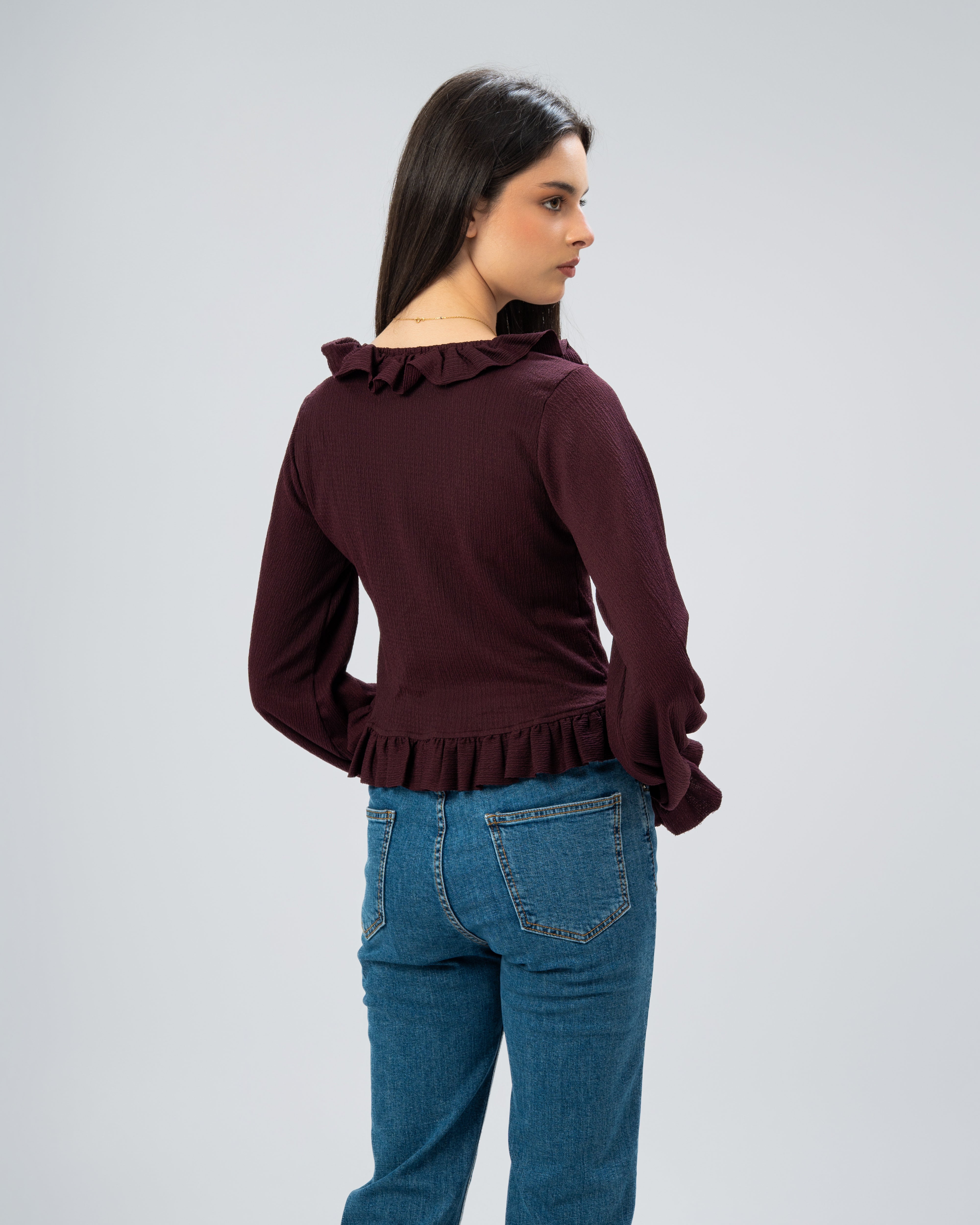 Ruffled Tie-Front Cropped Blouse