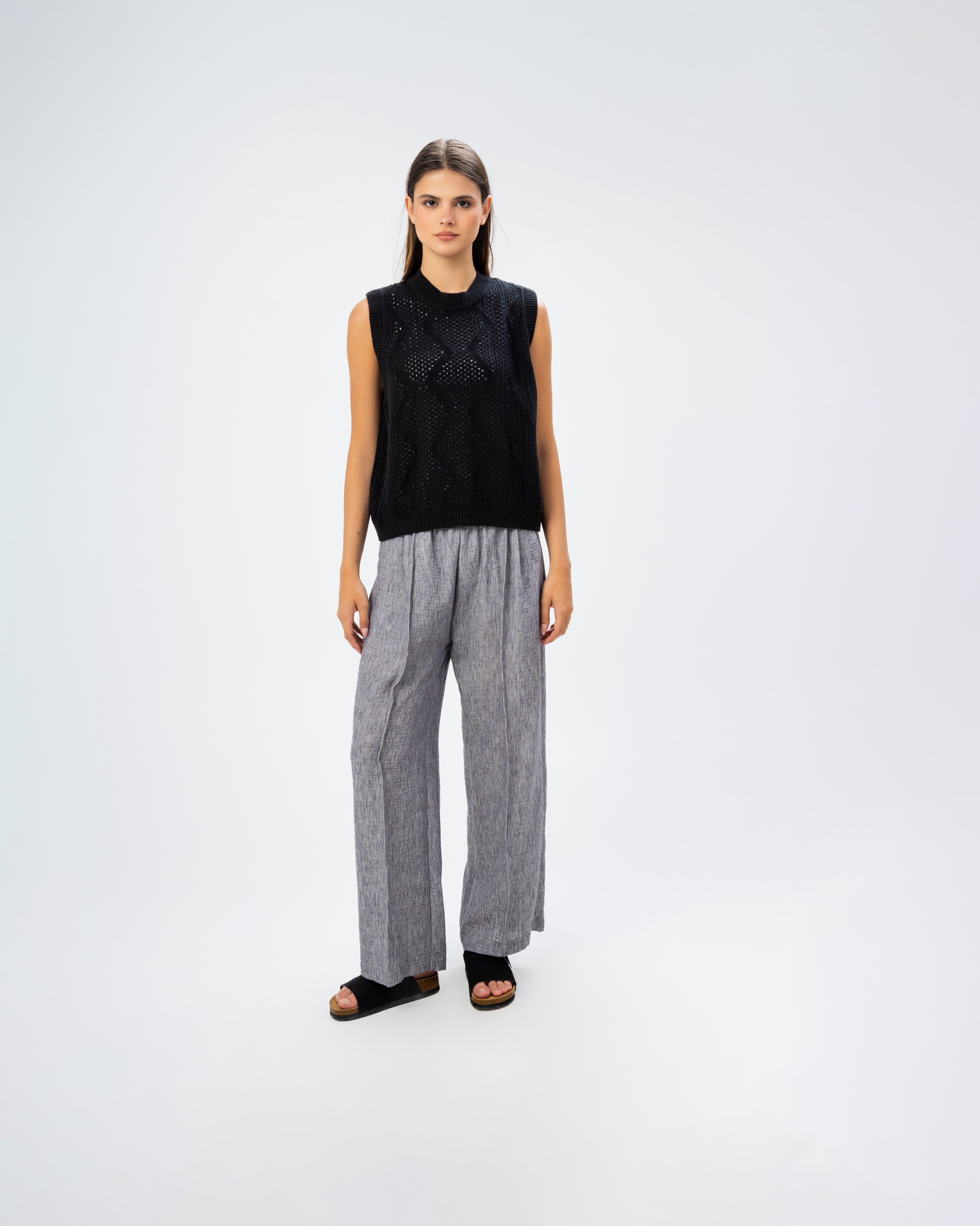 Knitwear Vest With Ribbed Embroidery