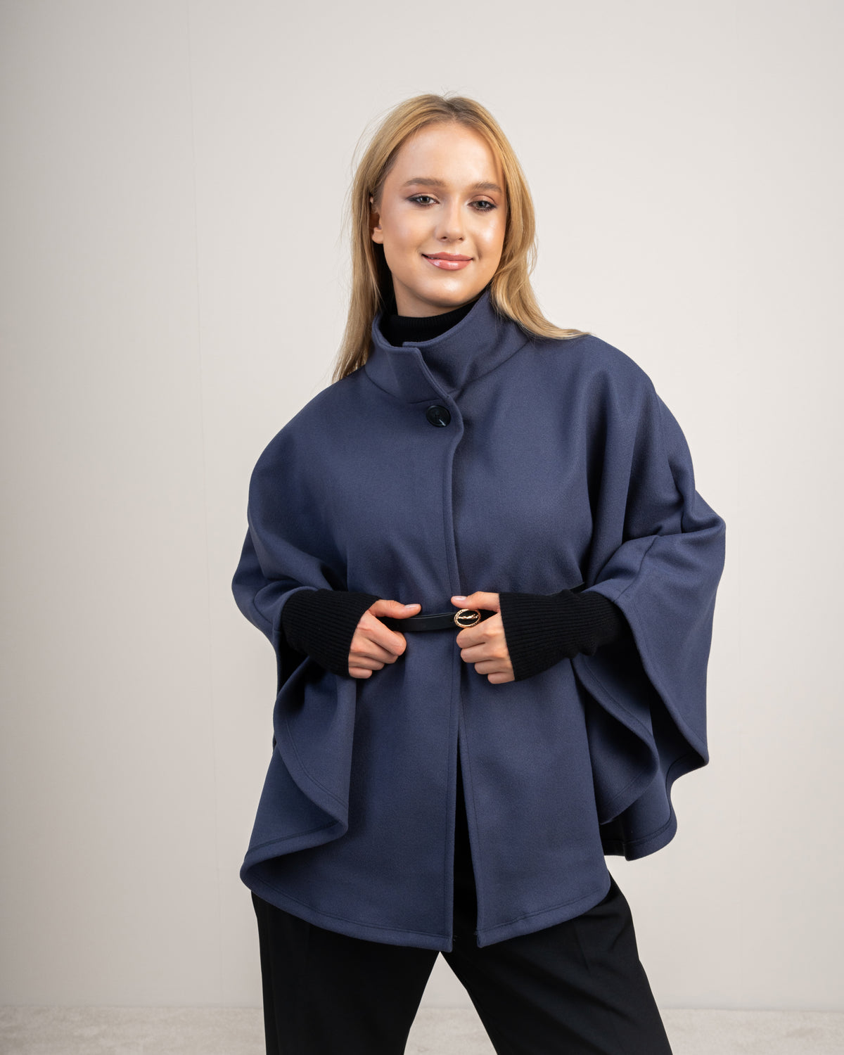 Wool Cape Pullover With Belt