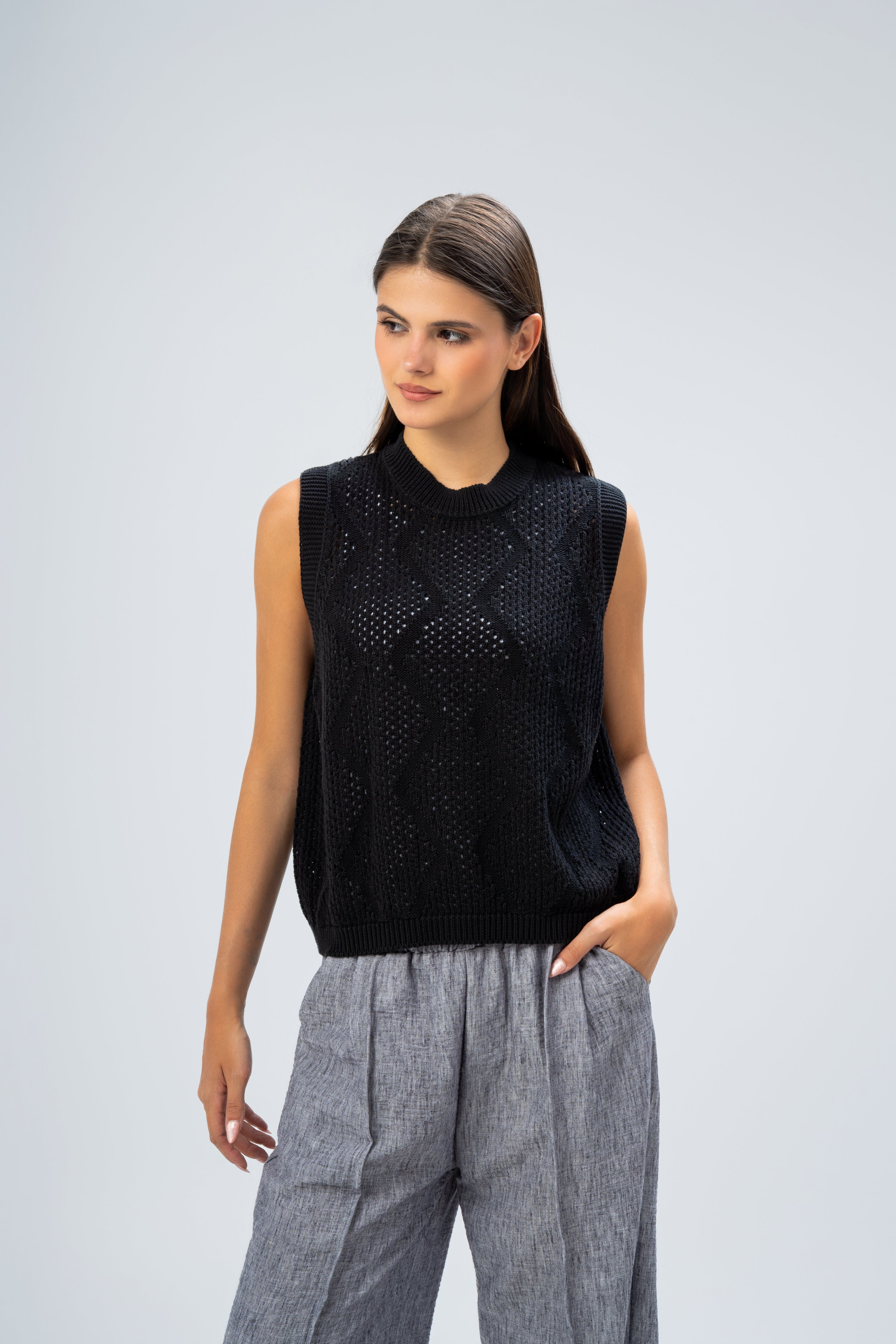 Knitwear Vest With Ribbed Embroidery