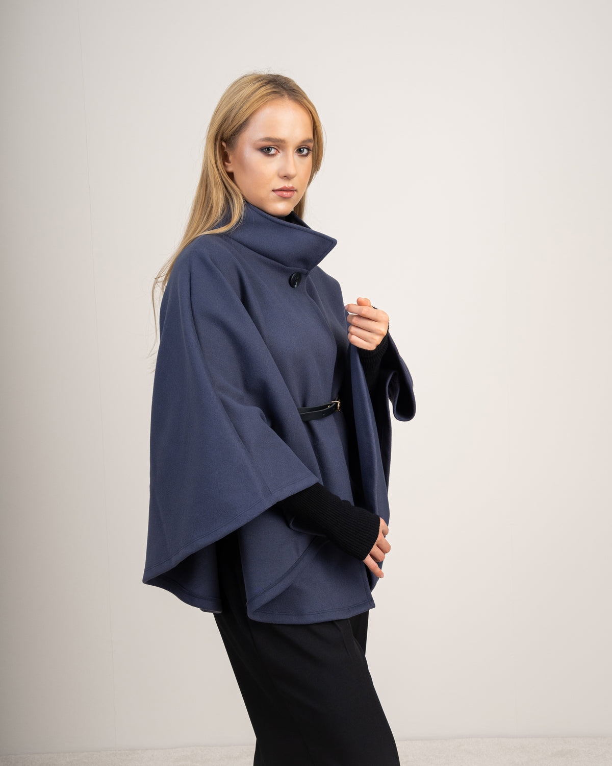 Wool Cape Pullover With Belt