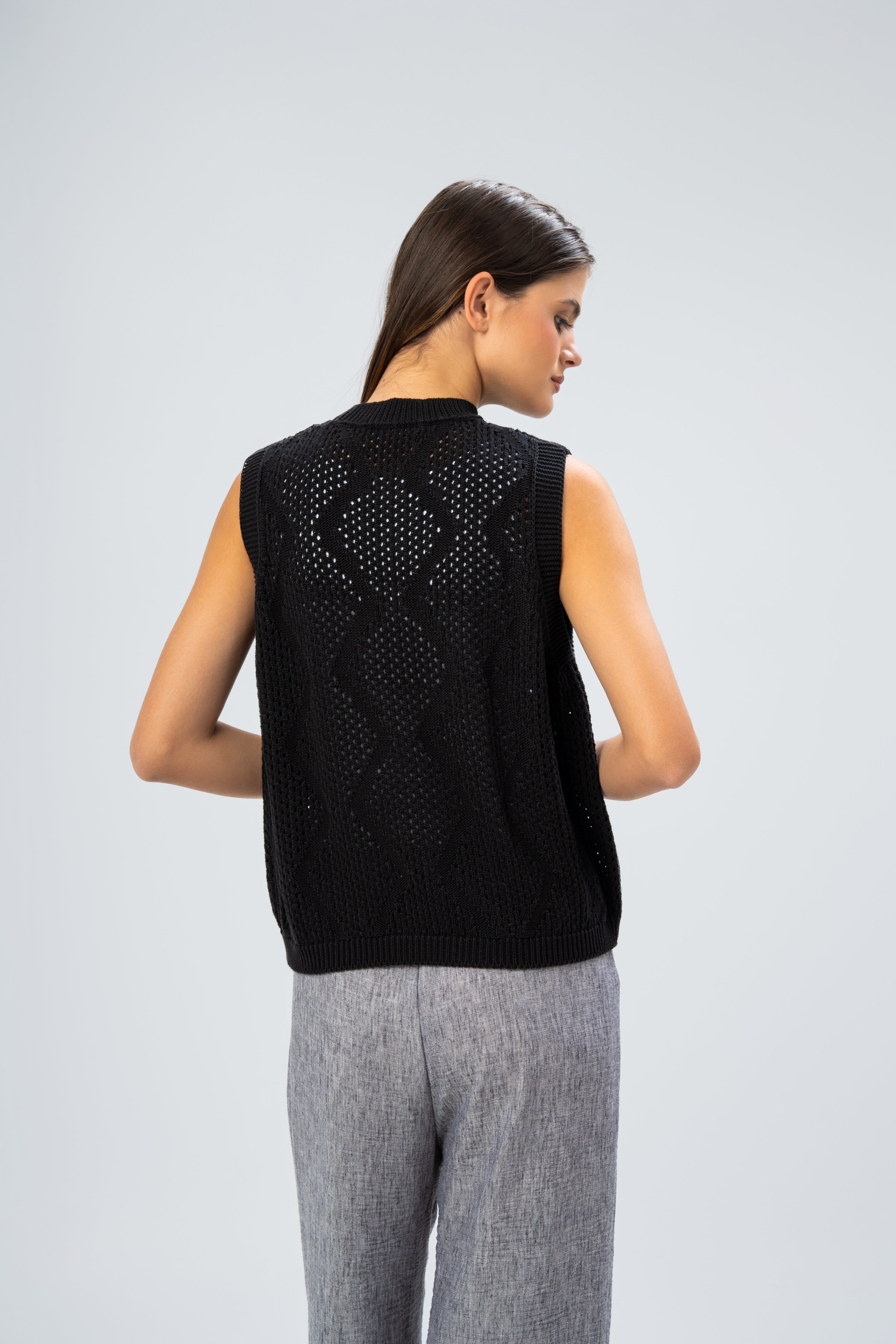 Knitwear Vest With Ribbed Embroidery