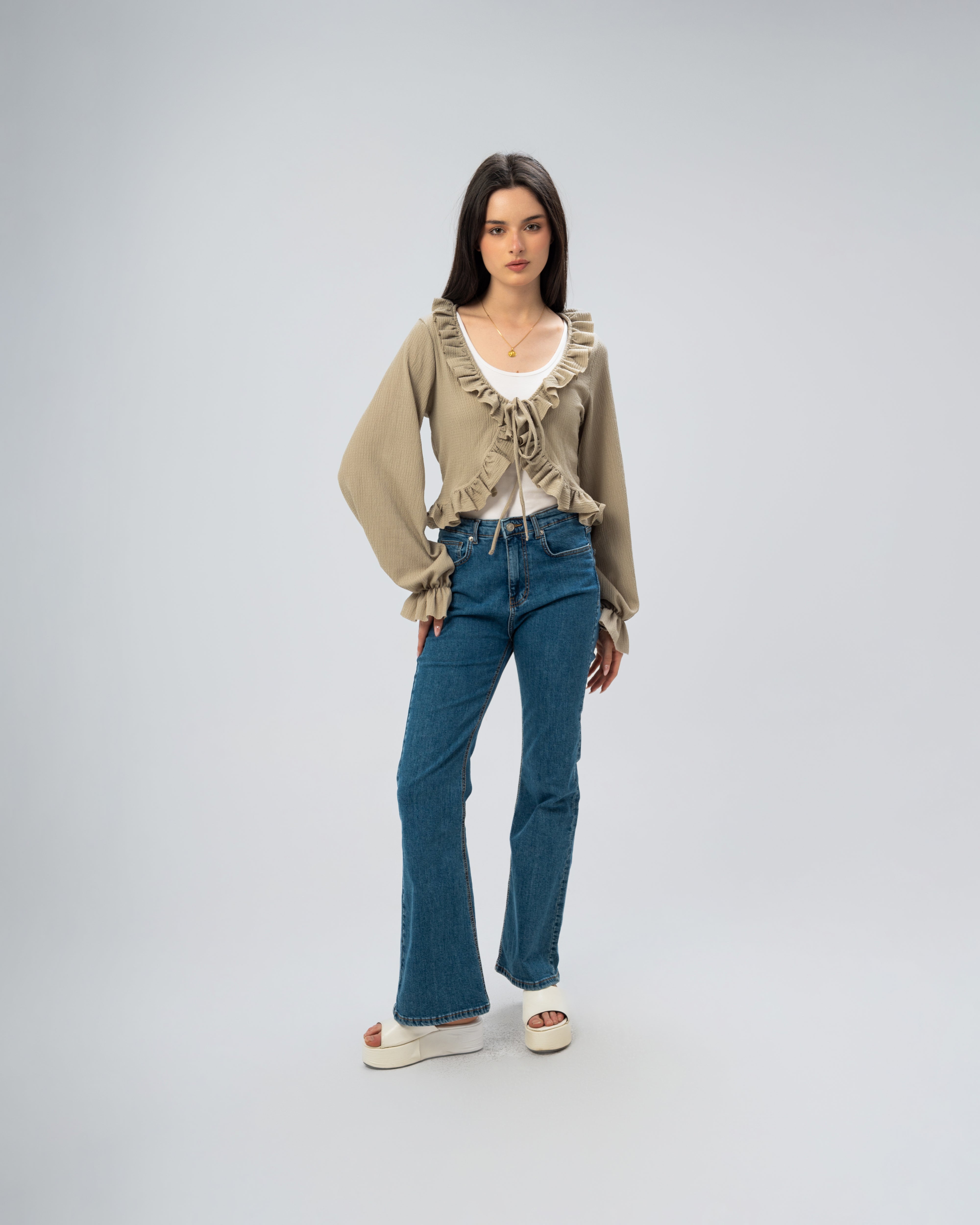 Ruffled Tie-Front Cropped Blouse