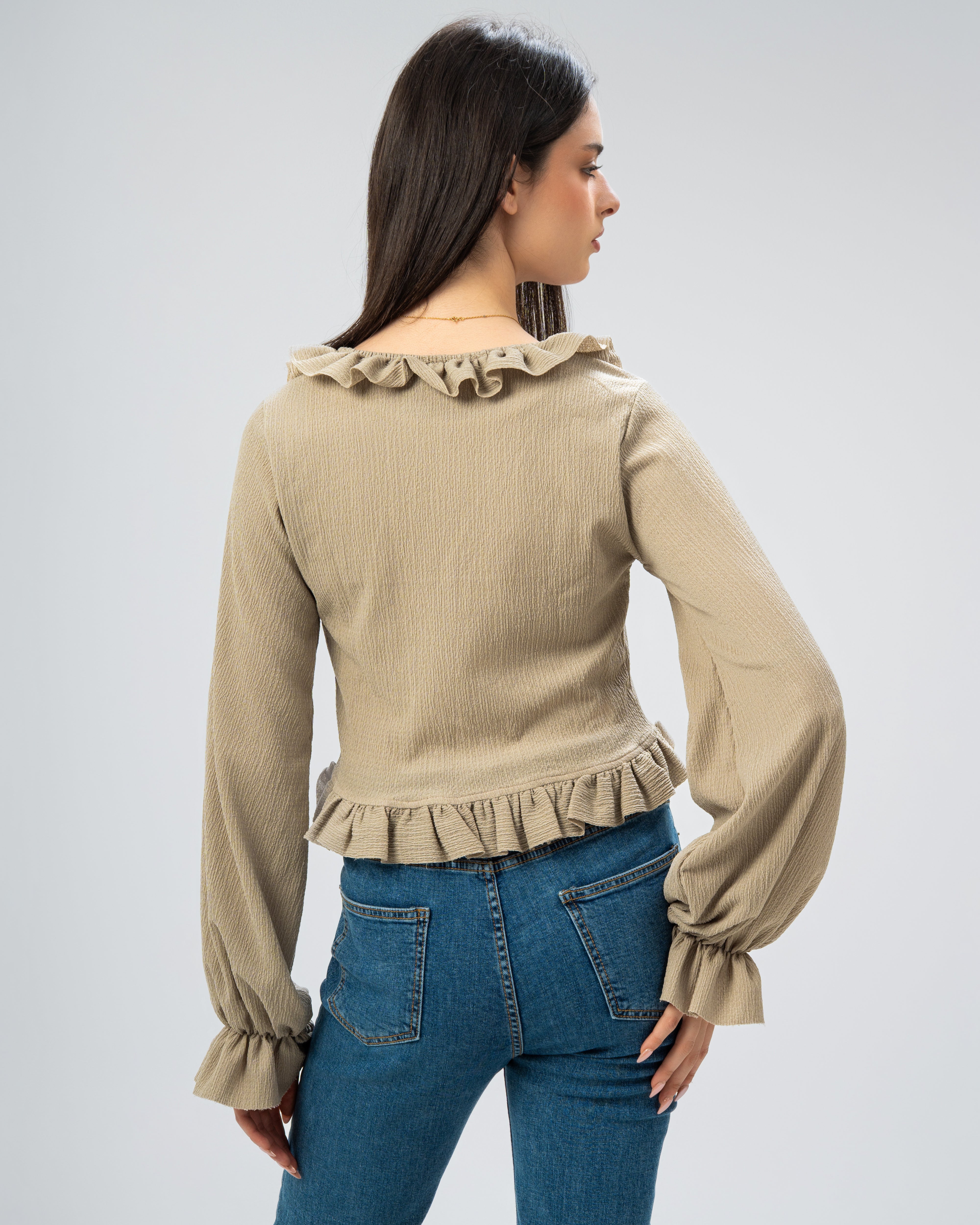 Ruffled Tie-Front Cropped Blouse