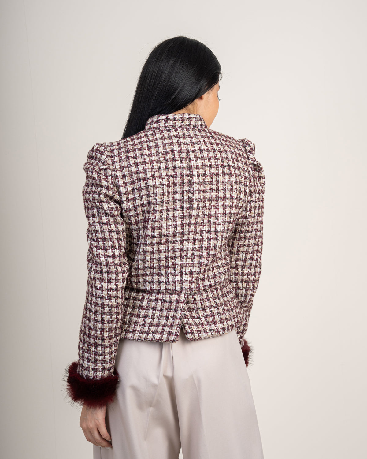 Cropped Jacket With - Fur Sleeves