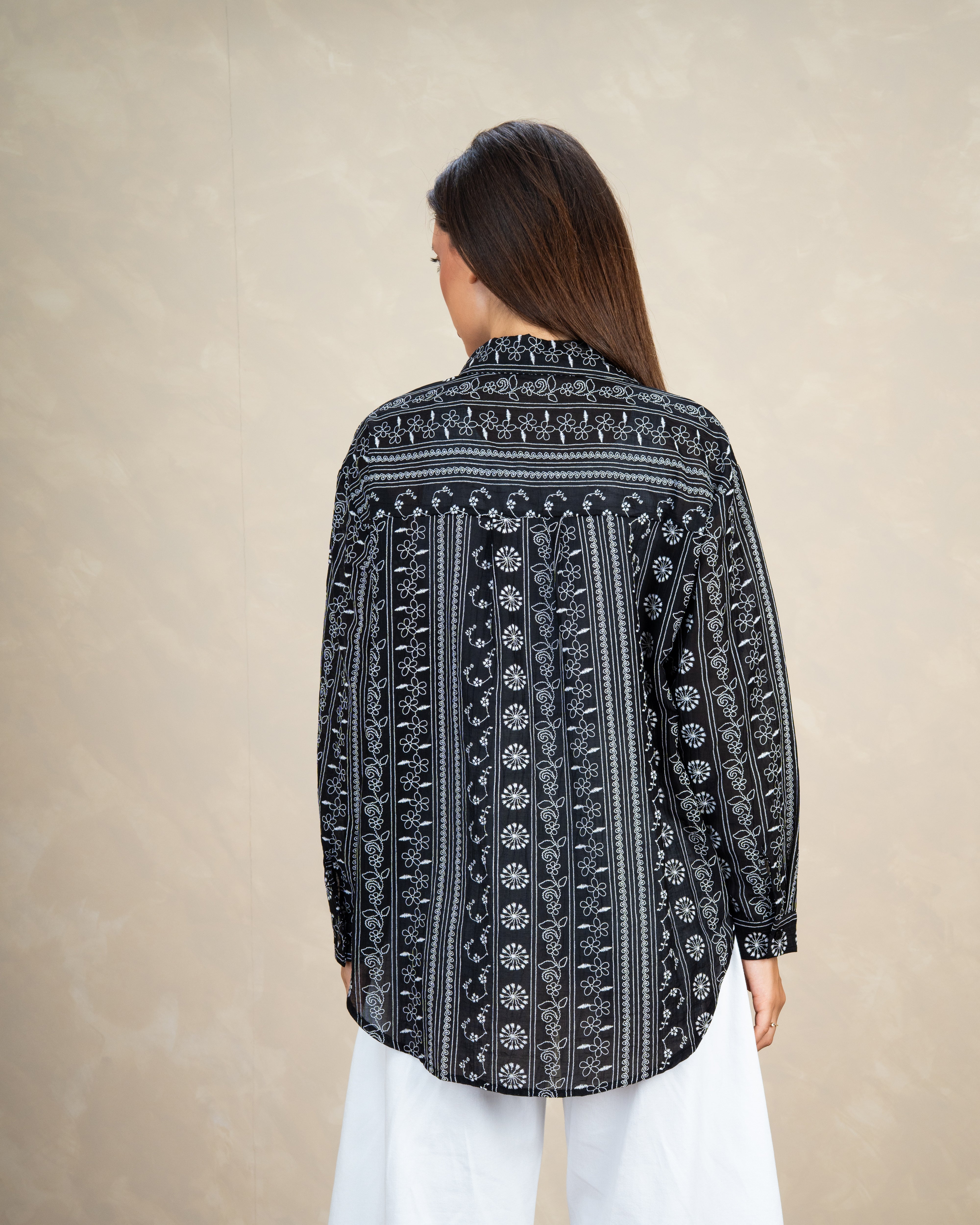 Vertical Floral Embroidery Shirt