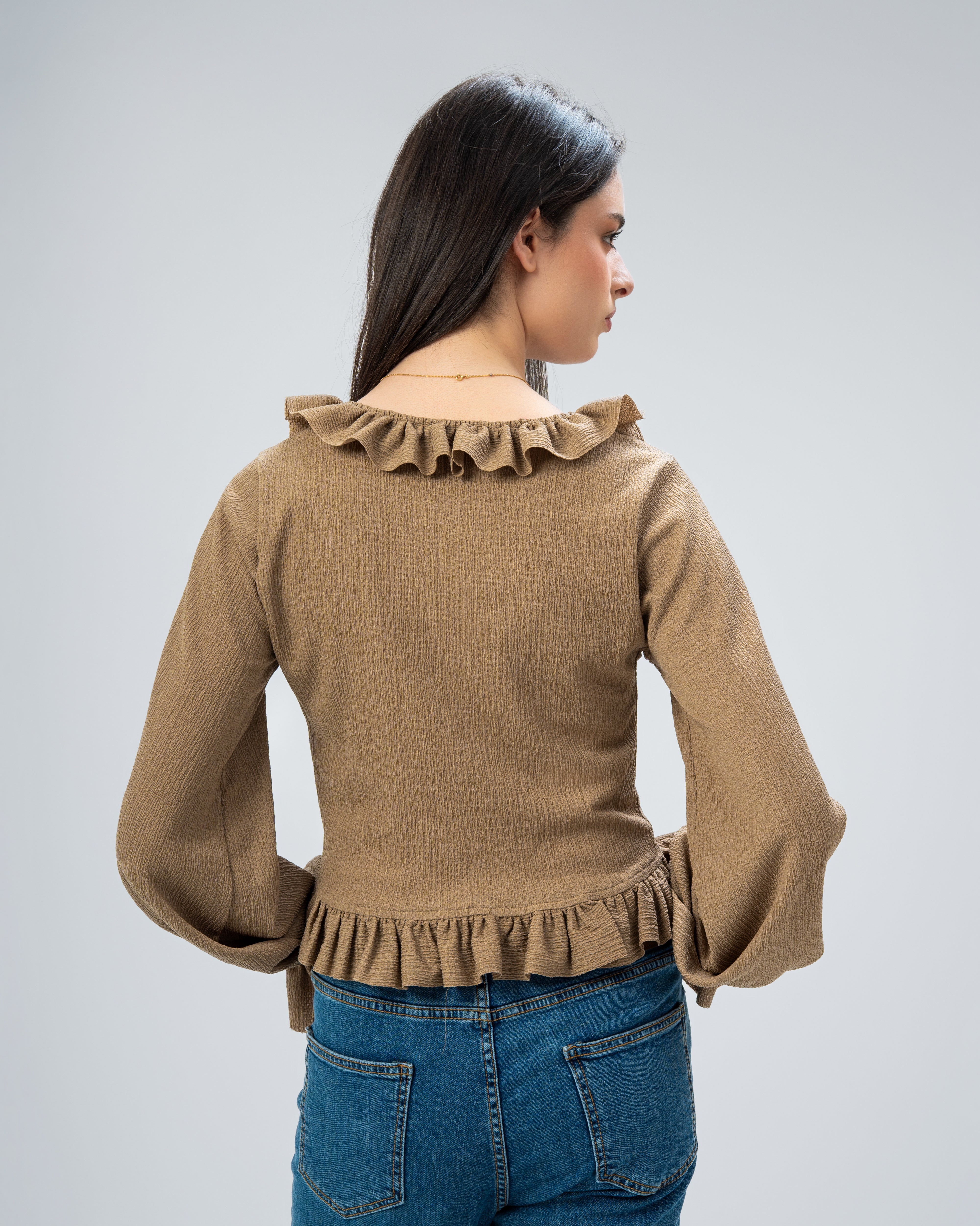 Ruffled Tie-Front Cropped Blouse