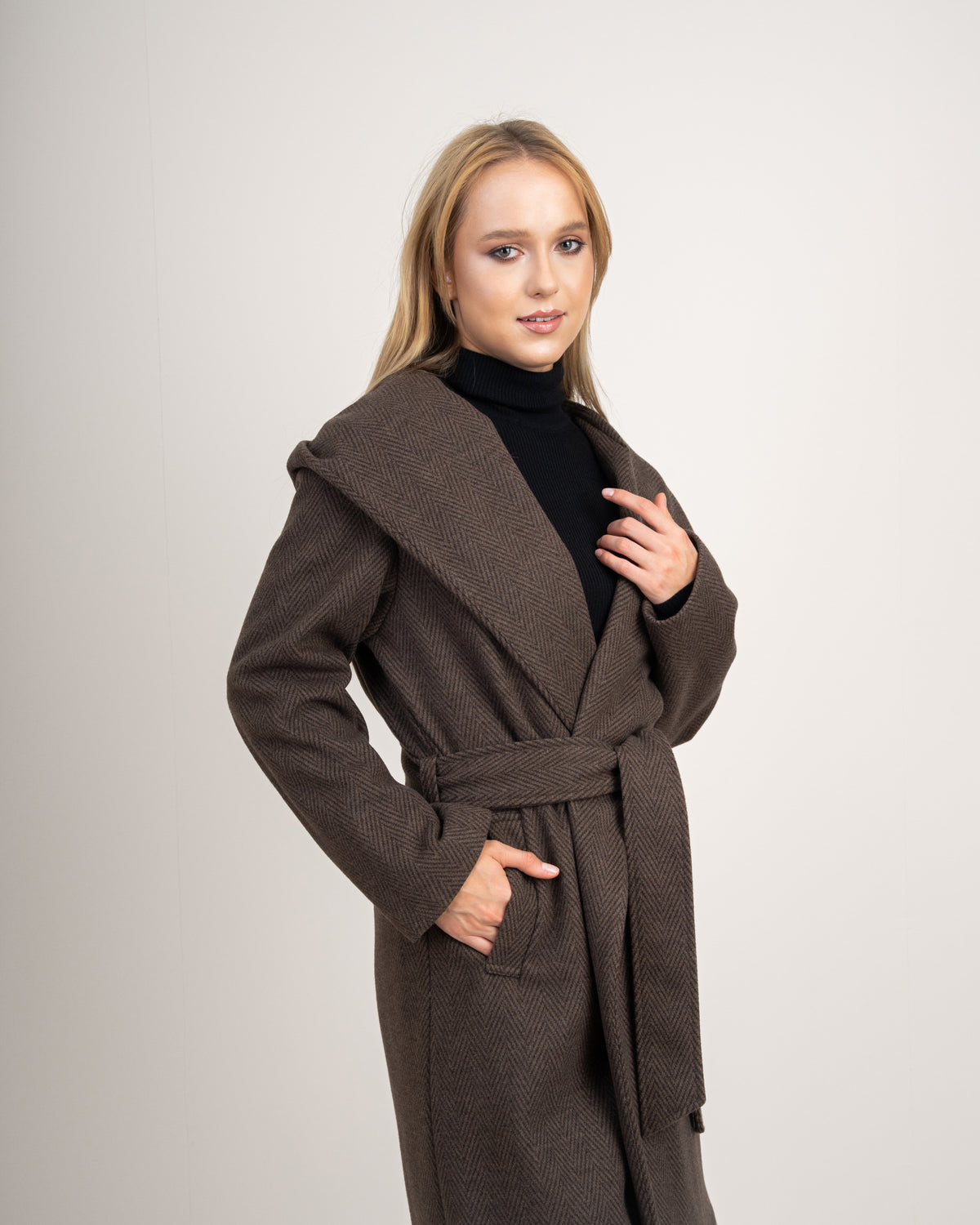 Patterned Wool Coat With Belt