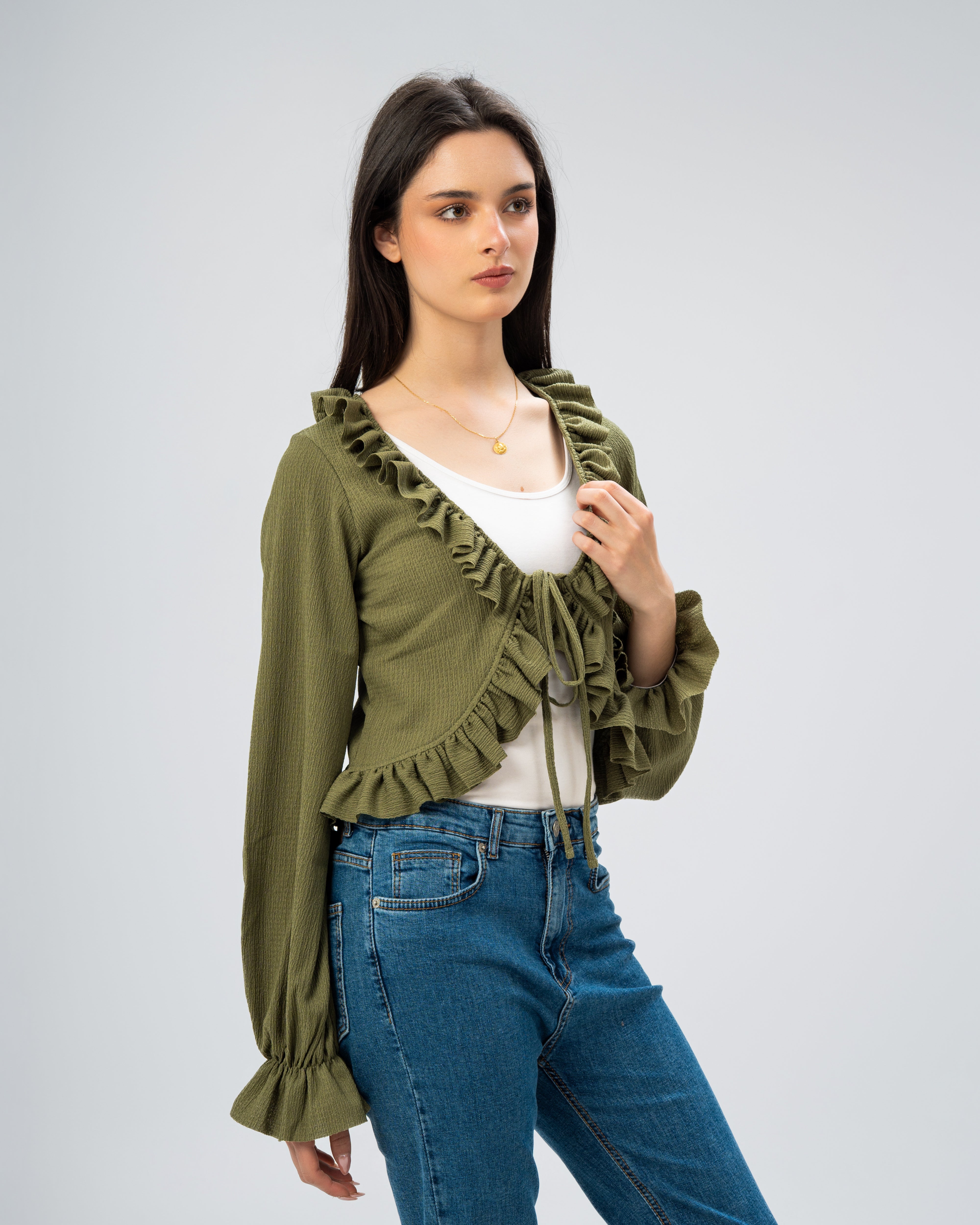 Ruffled Tie-Front Cropped Blouse