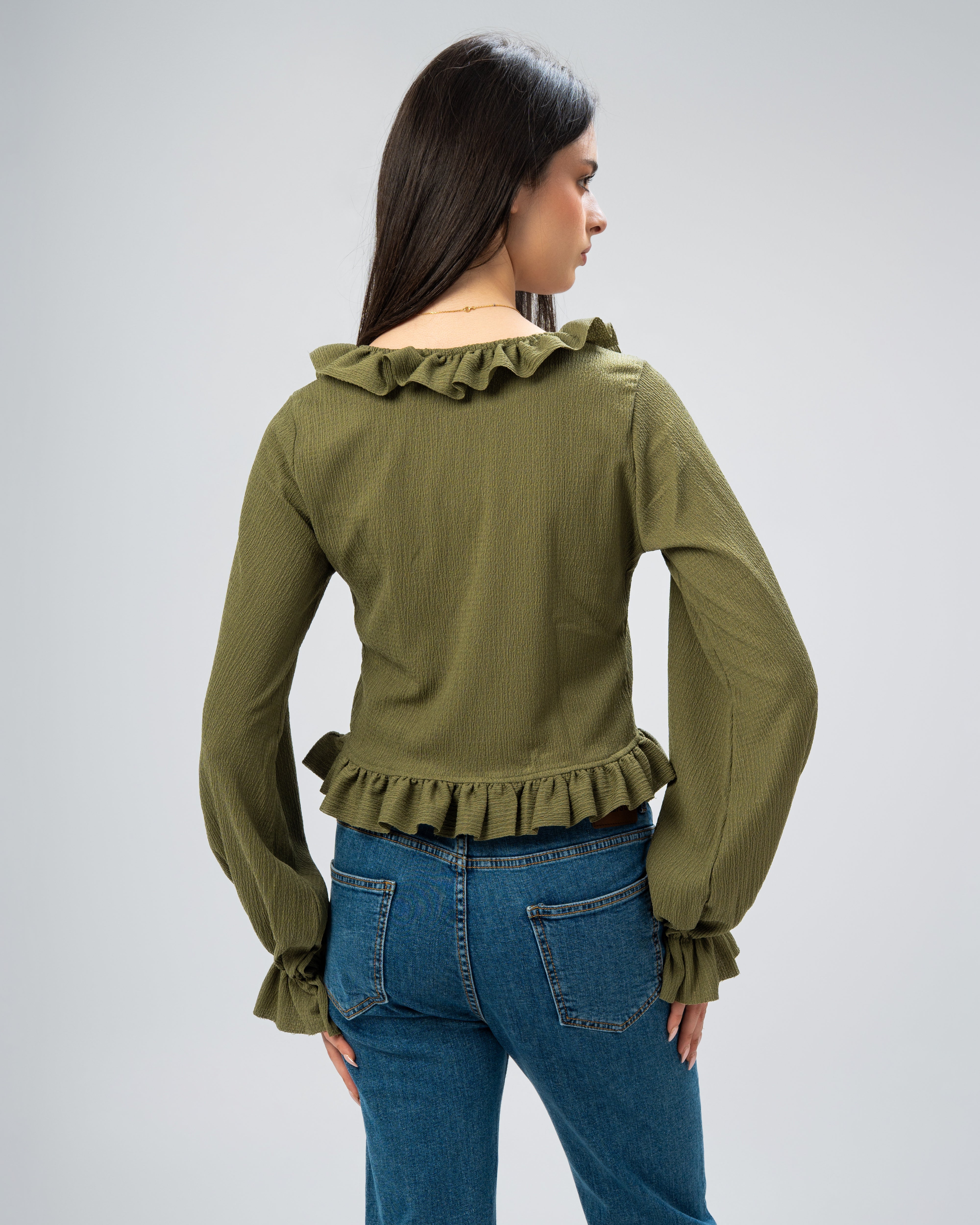 Ruffled Tie-Front Cropped Blouse