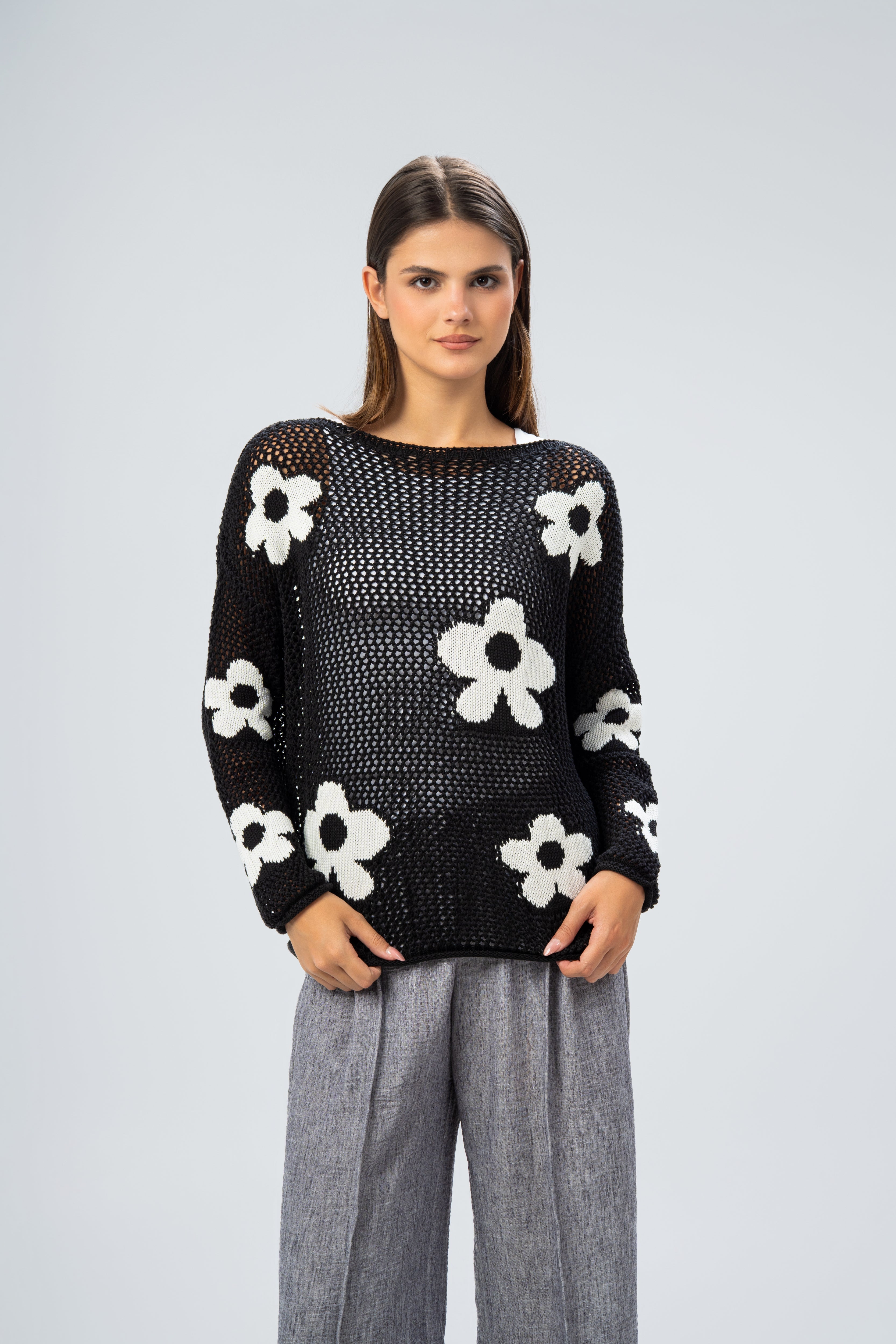 Knitwear Pullover With - Floral Chest Detail