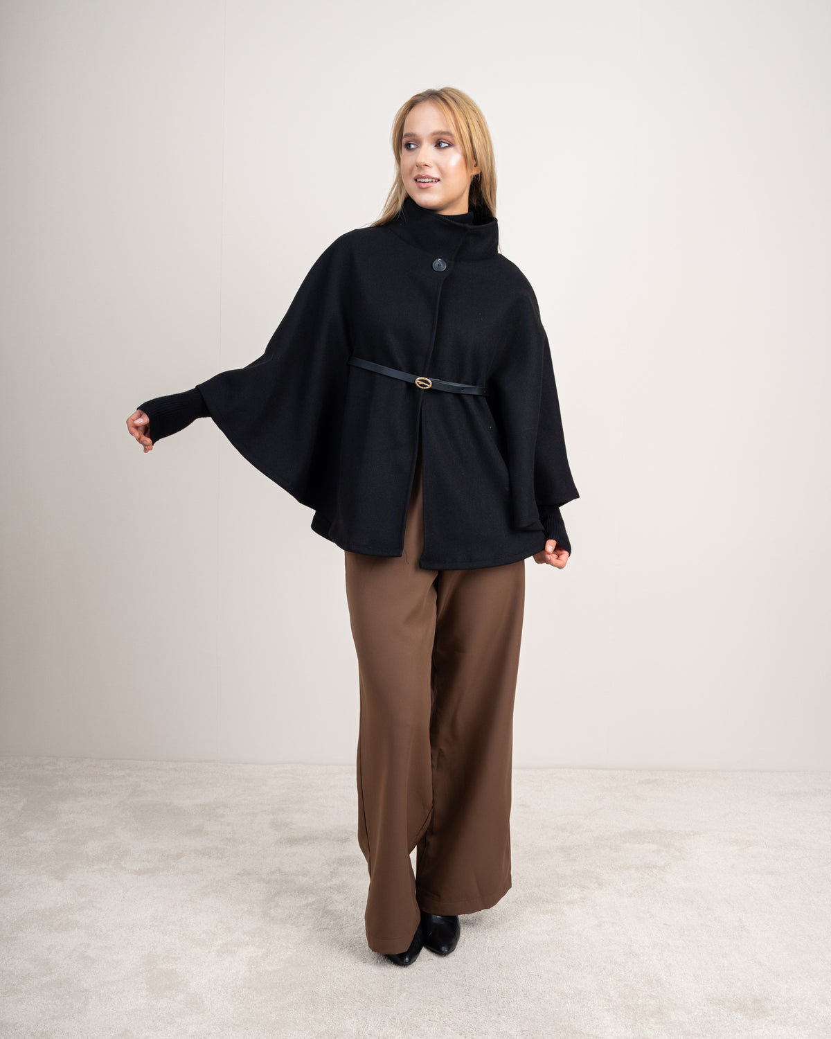 Wool Cape Pullover With Belt