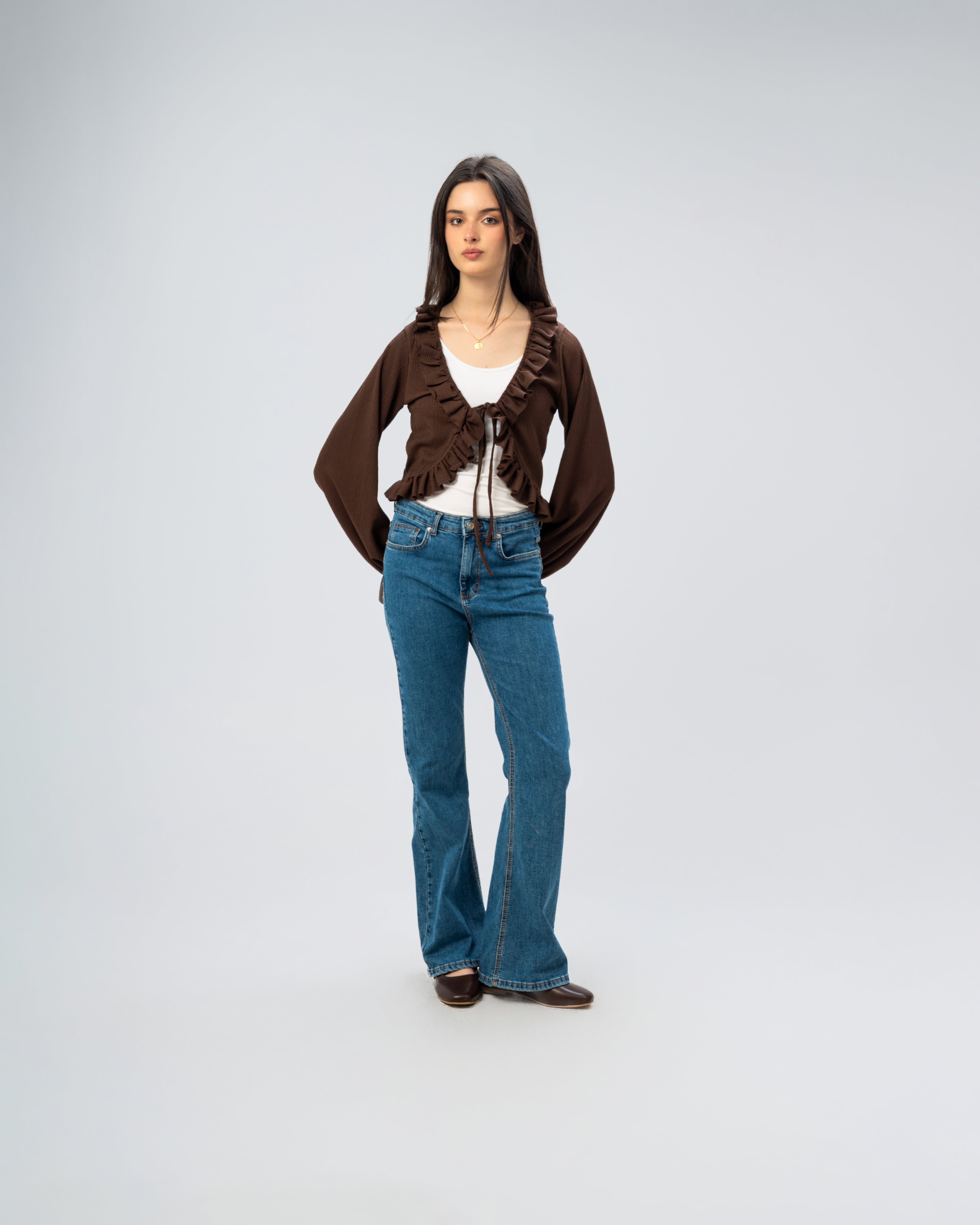 Ruffled Tie-Front Cropped Blouse