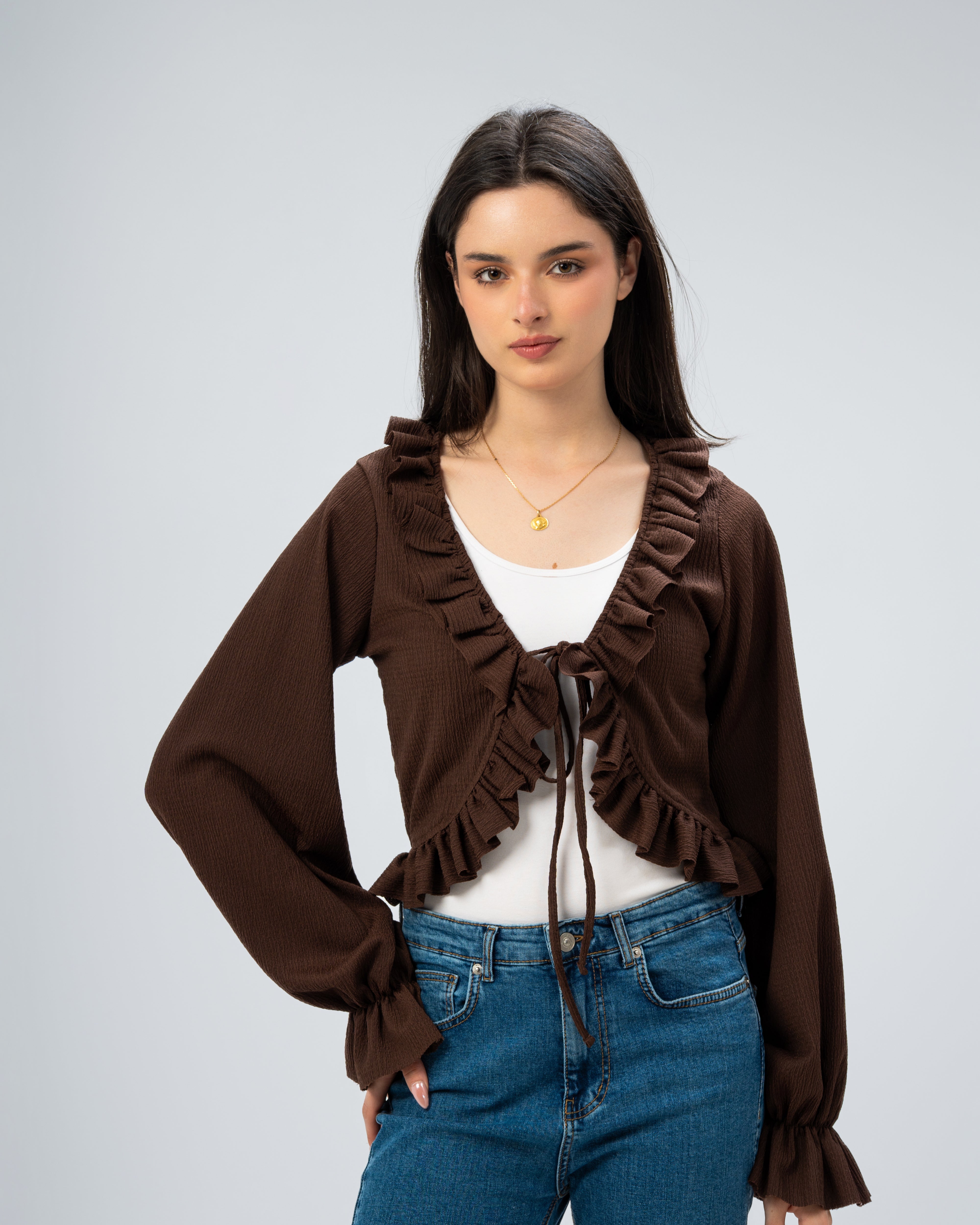 Ruffled Tie-Front Cropped Blouse