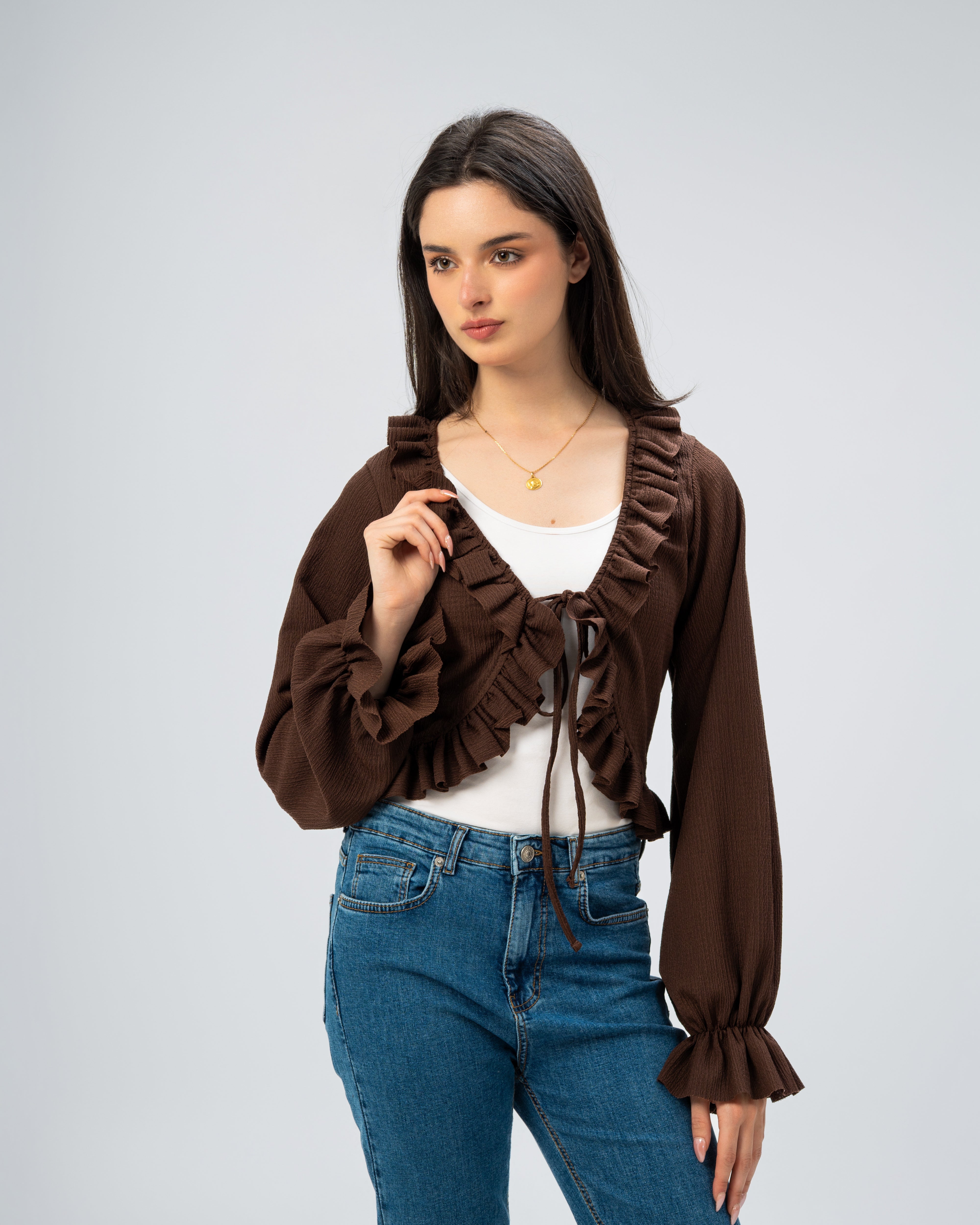 Ruffled Tie-Front Cropped Blouse