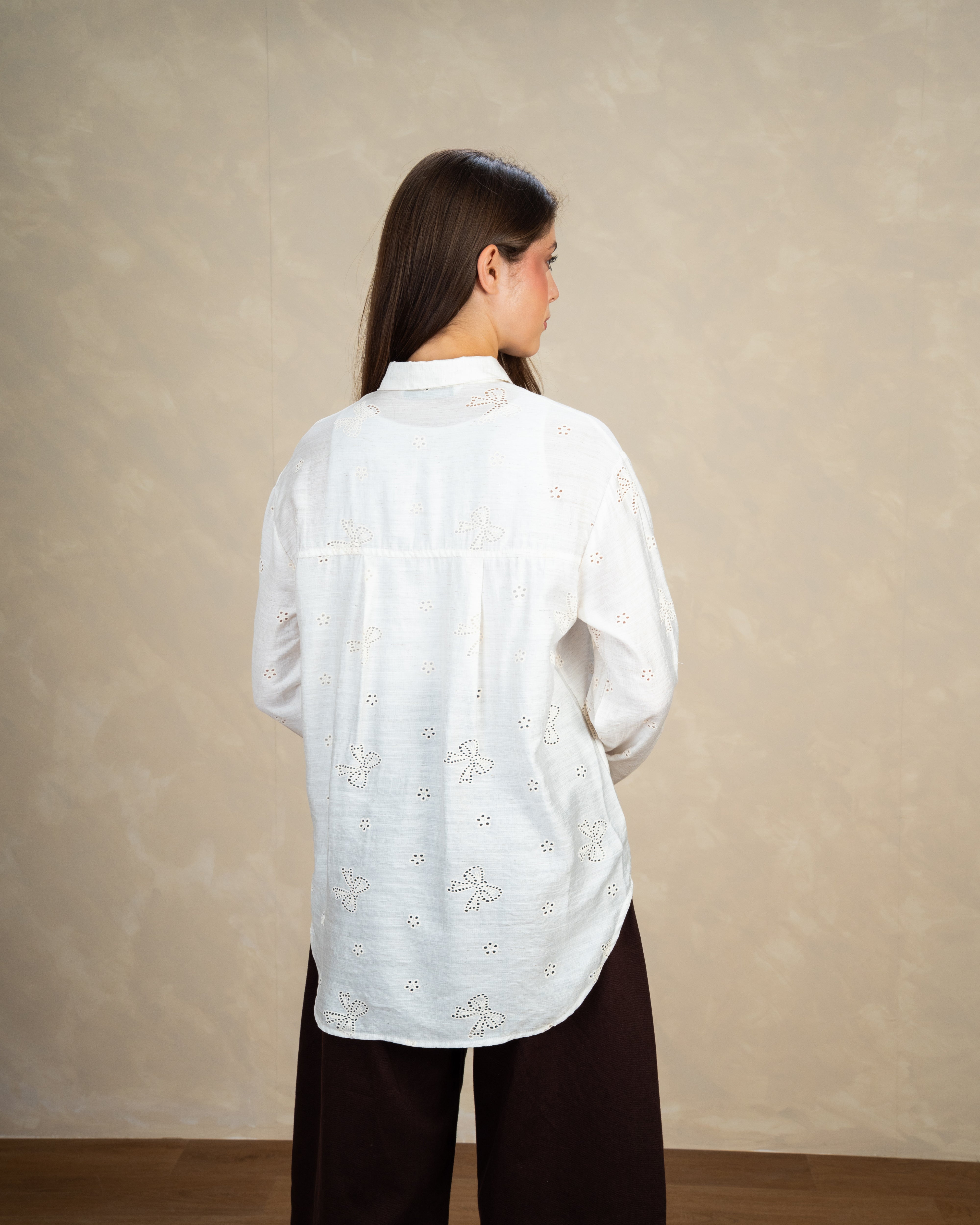 Title: Embroidered Shirt With Bow Detail