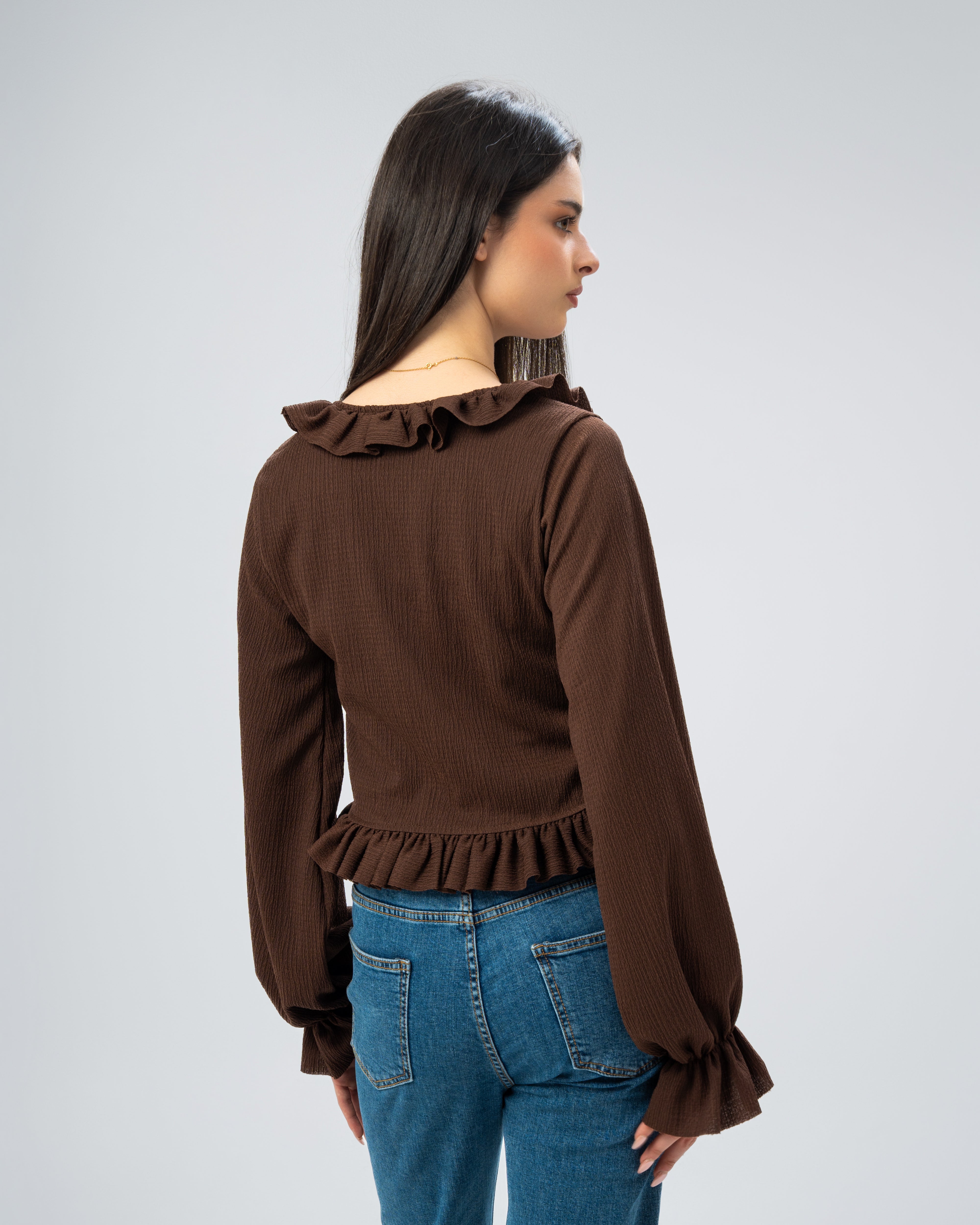 Ruffled Tie-Front Cropped Blouse