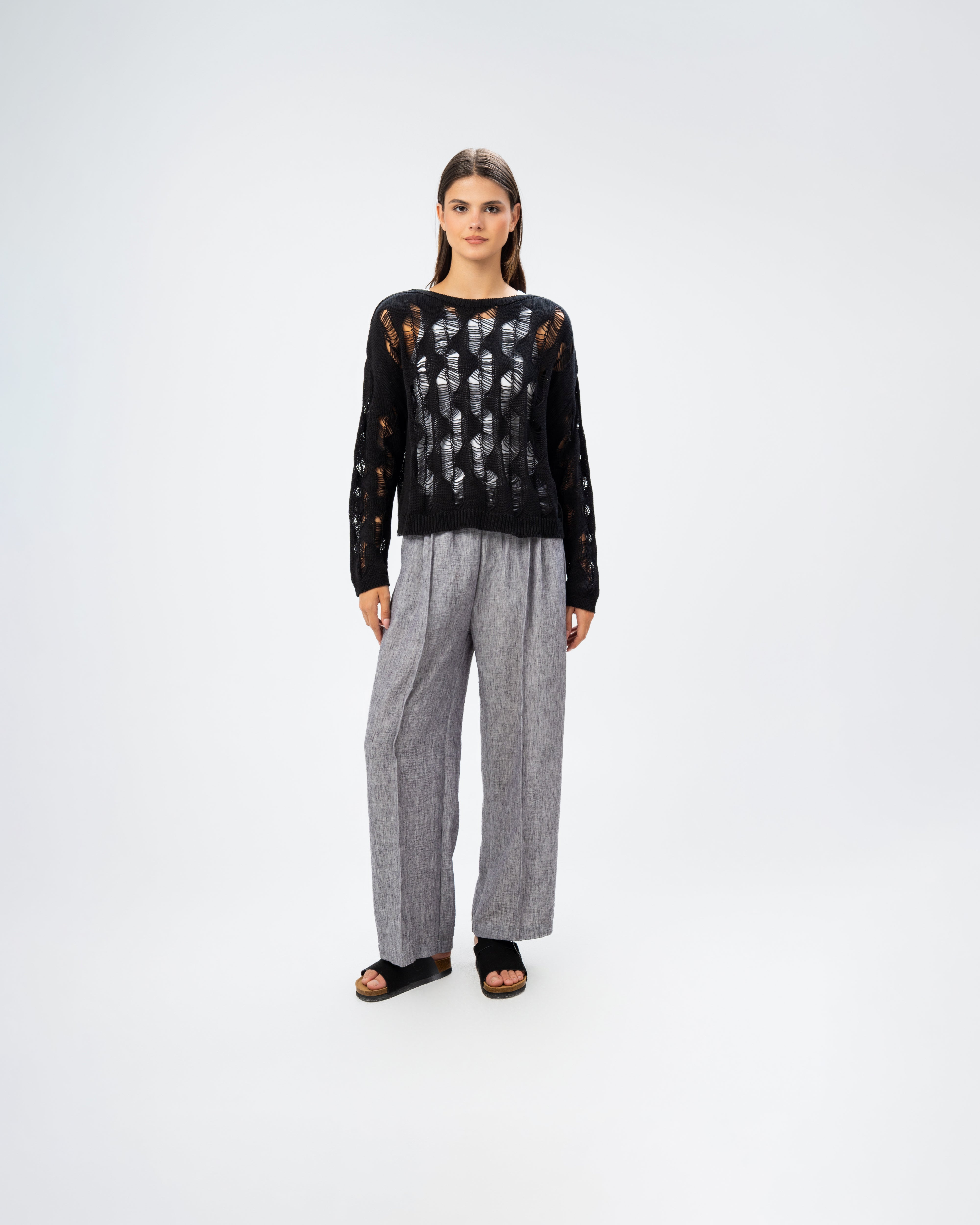 Knitwear Pullover With Wide Neck - And Cutout Circles