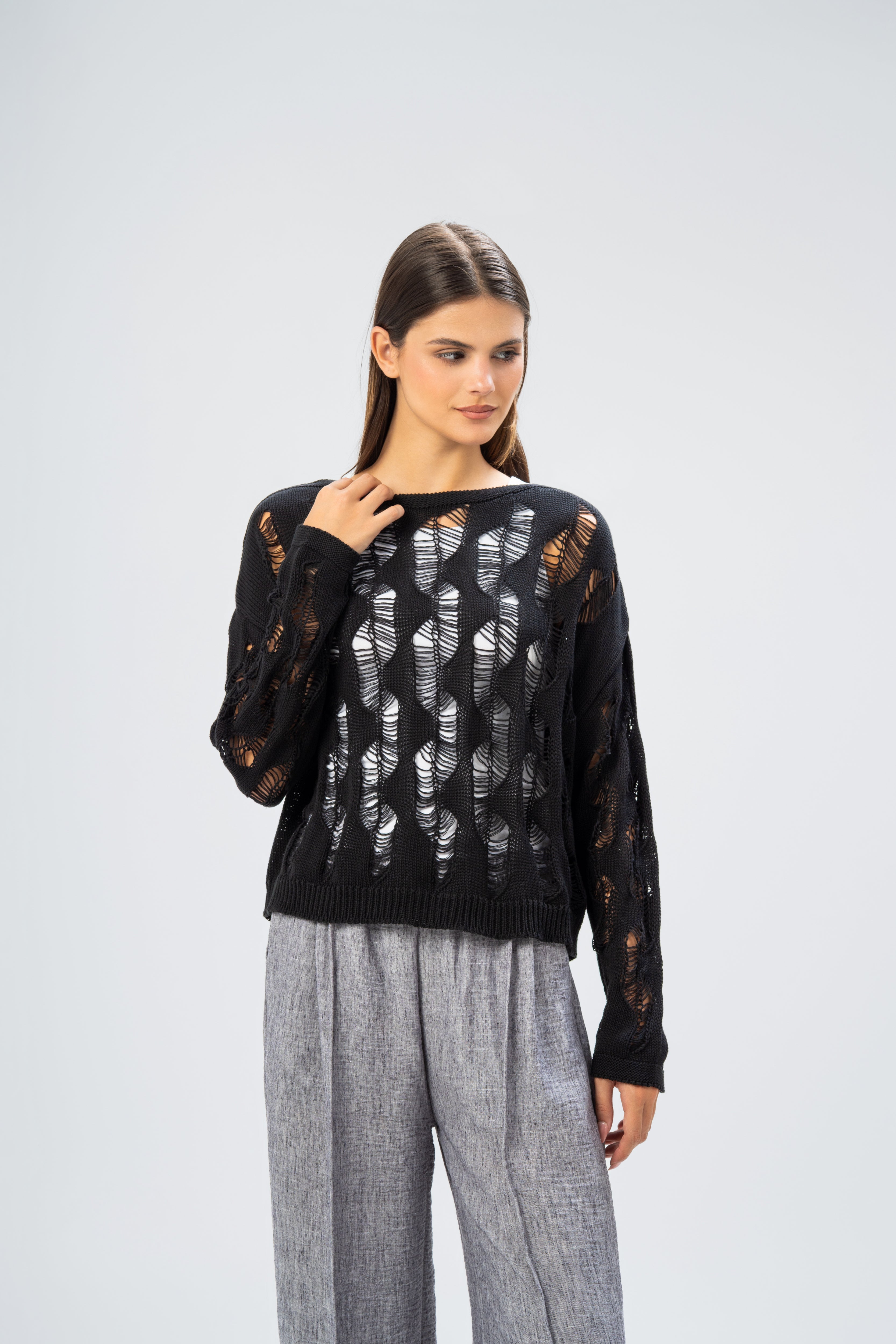 Knitwear Pullover With Wide Neck - And Cutout Circles