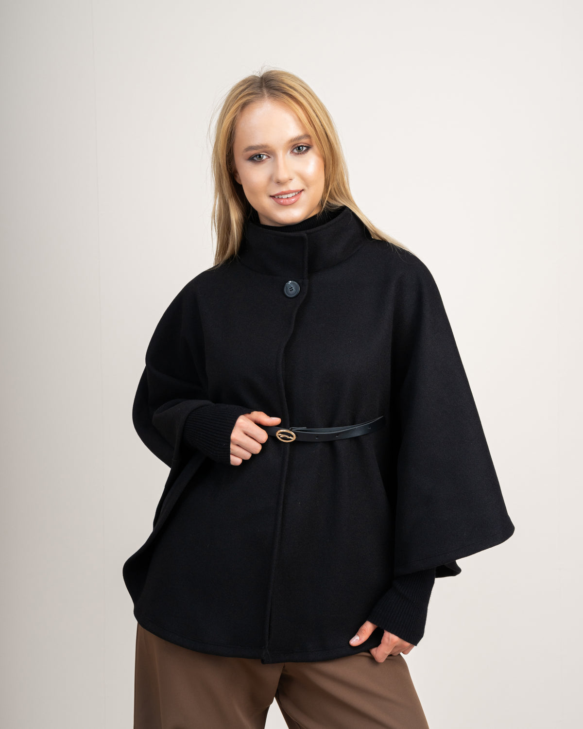Wool Cape Pullover With Belt