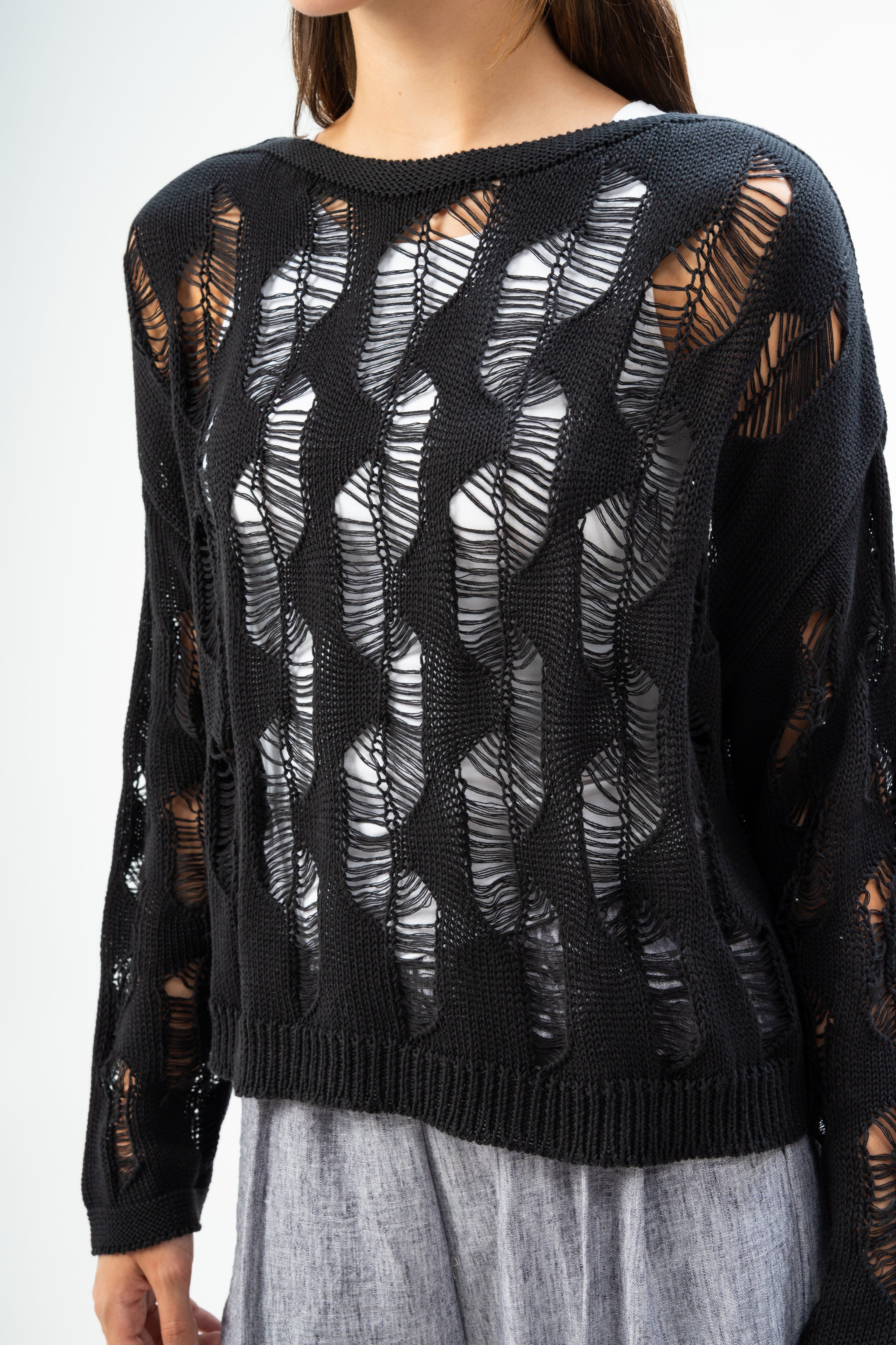 Knitwear Pullover With Wide Neck - And Cutout Circles