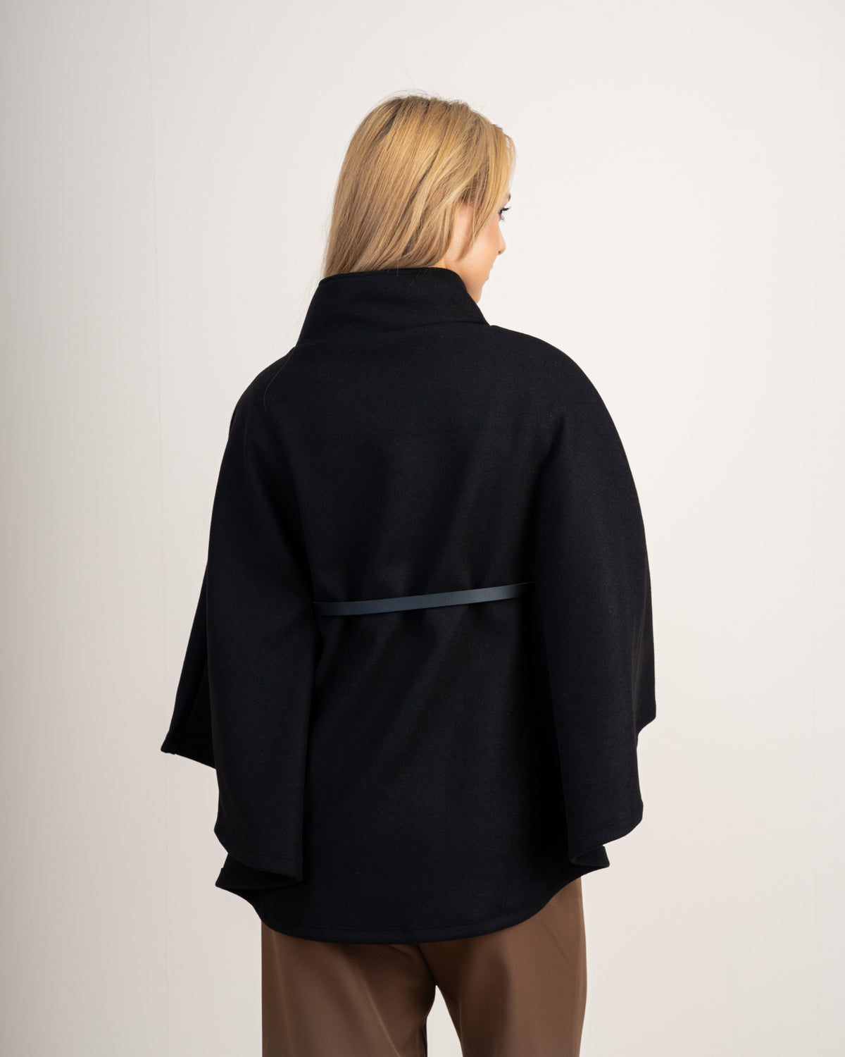 Wool Cape Pullover With Belt