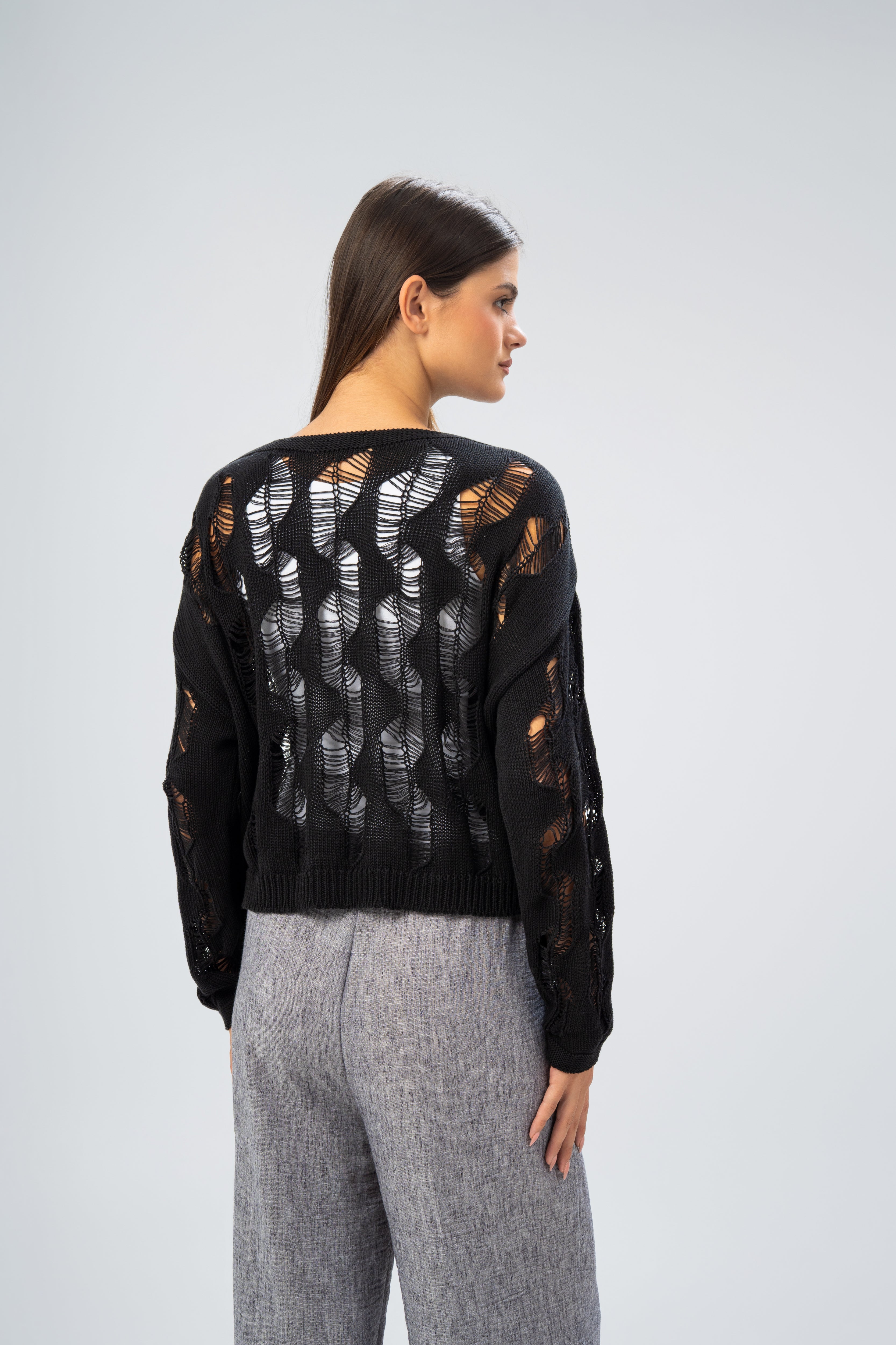 Knitwear Pullover With Wide Neck - And Cutout Circles