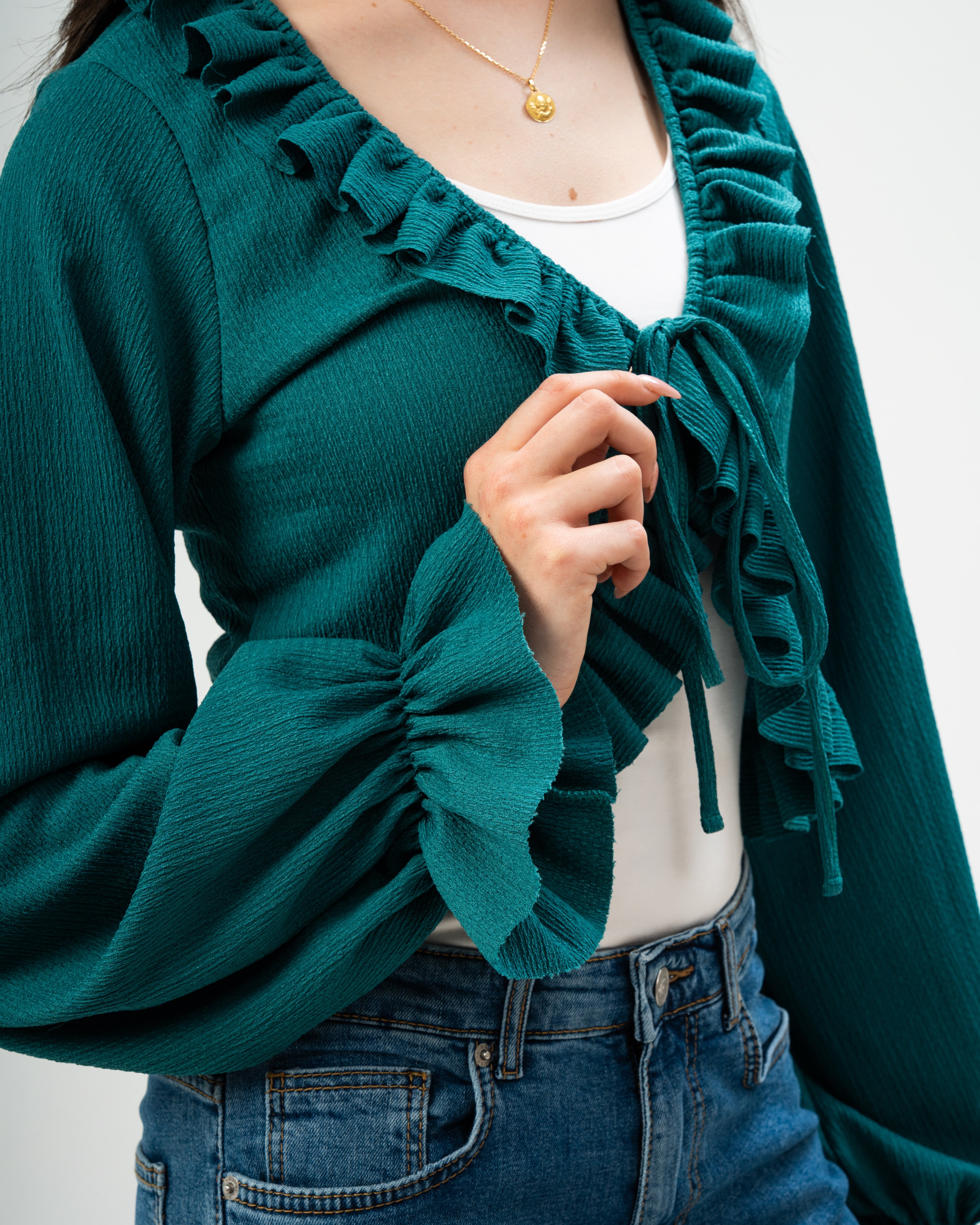 Ruffled Tie-Front Cropped Blouse