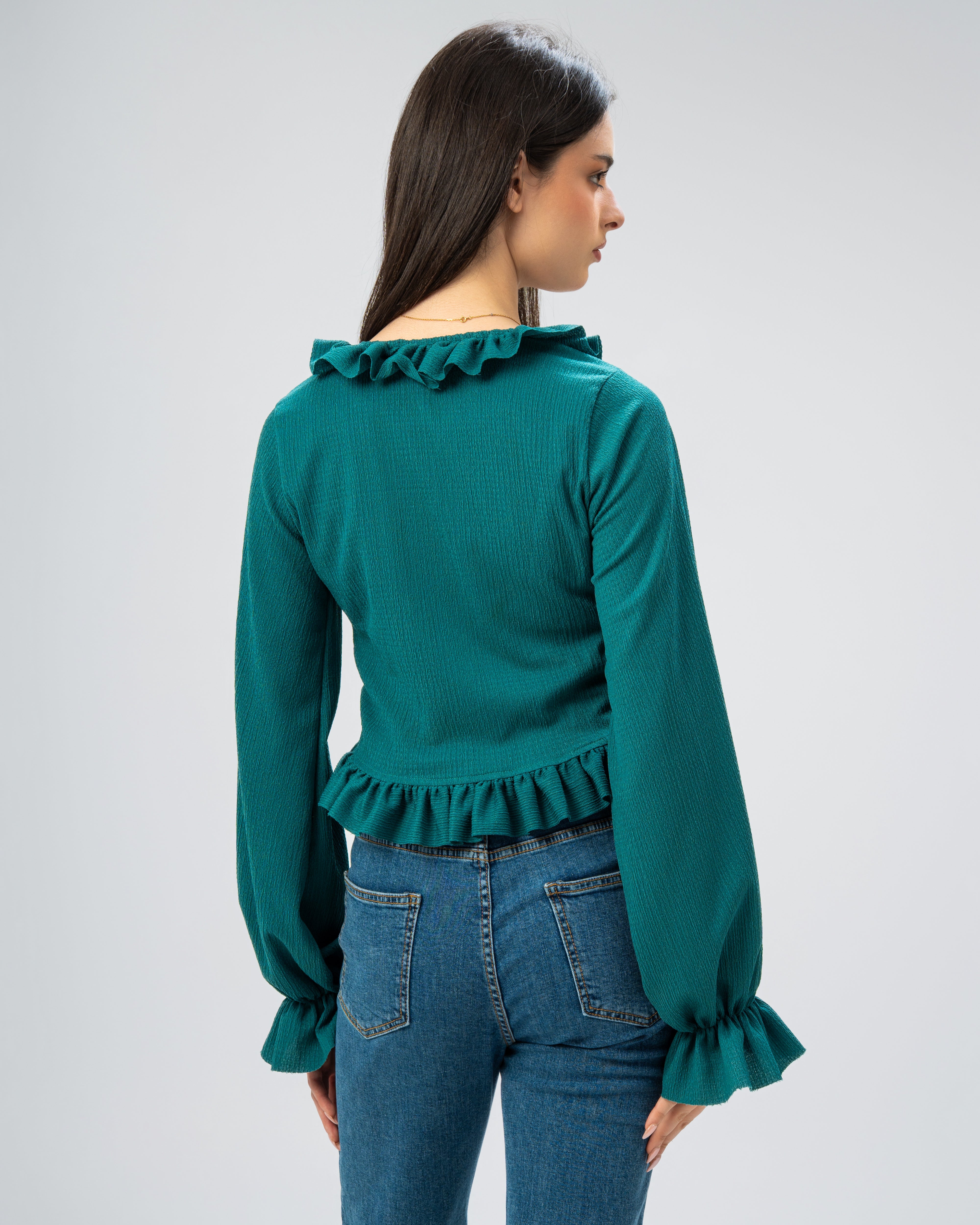 Ruffled Tie-Front Cropped Blouse