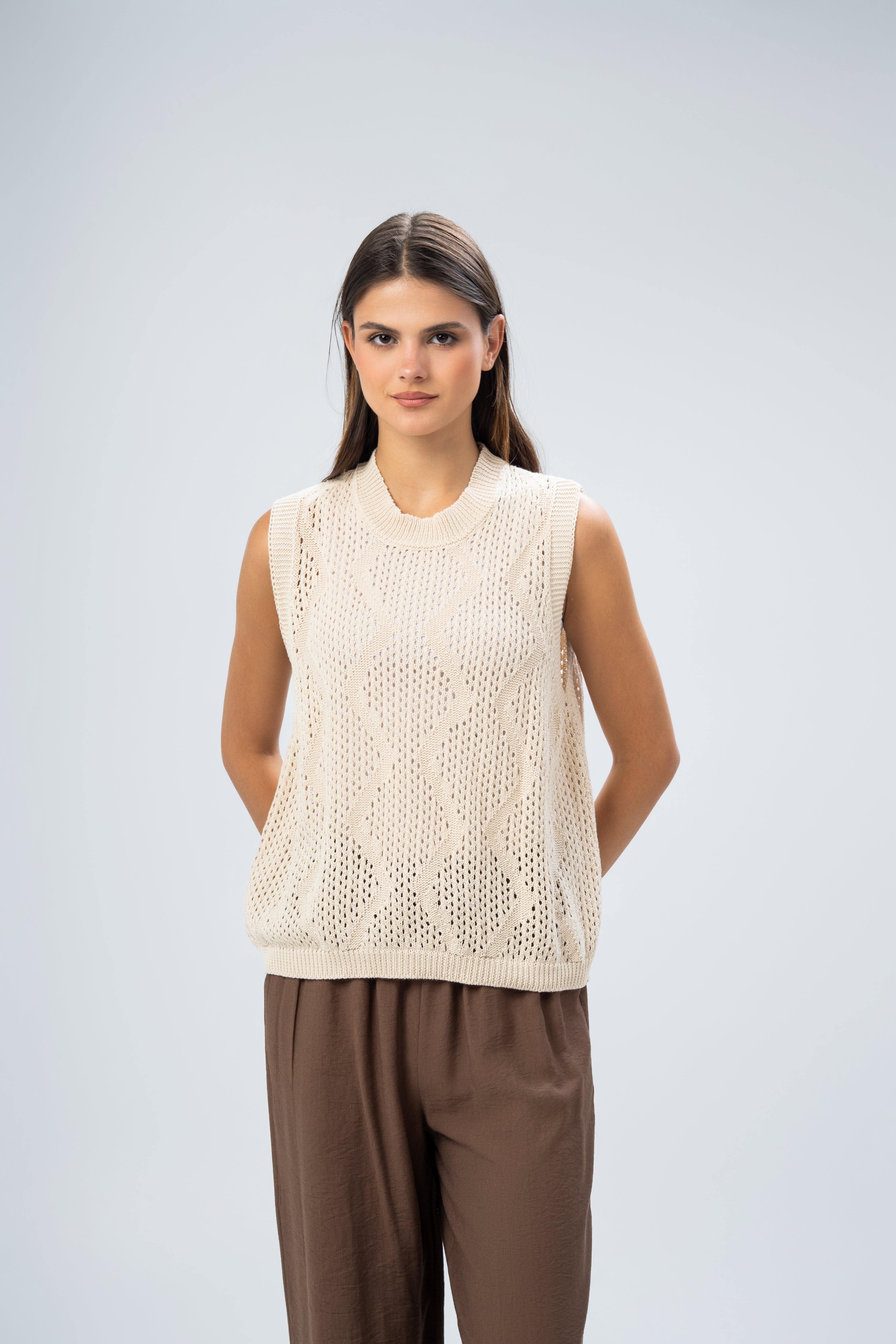 Knitwear Vest With Ribbed Embroidery