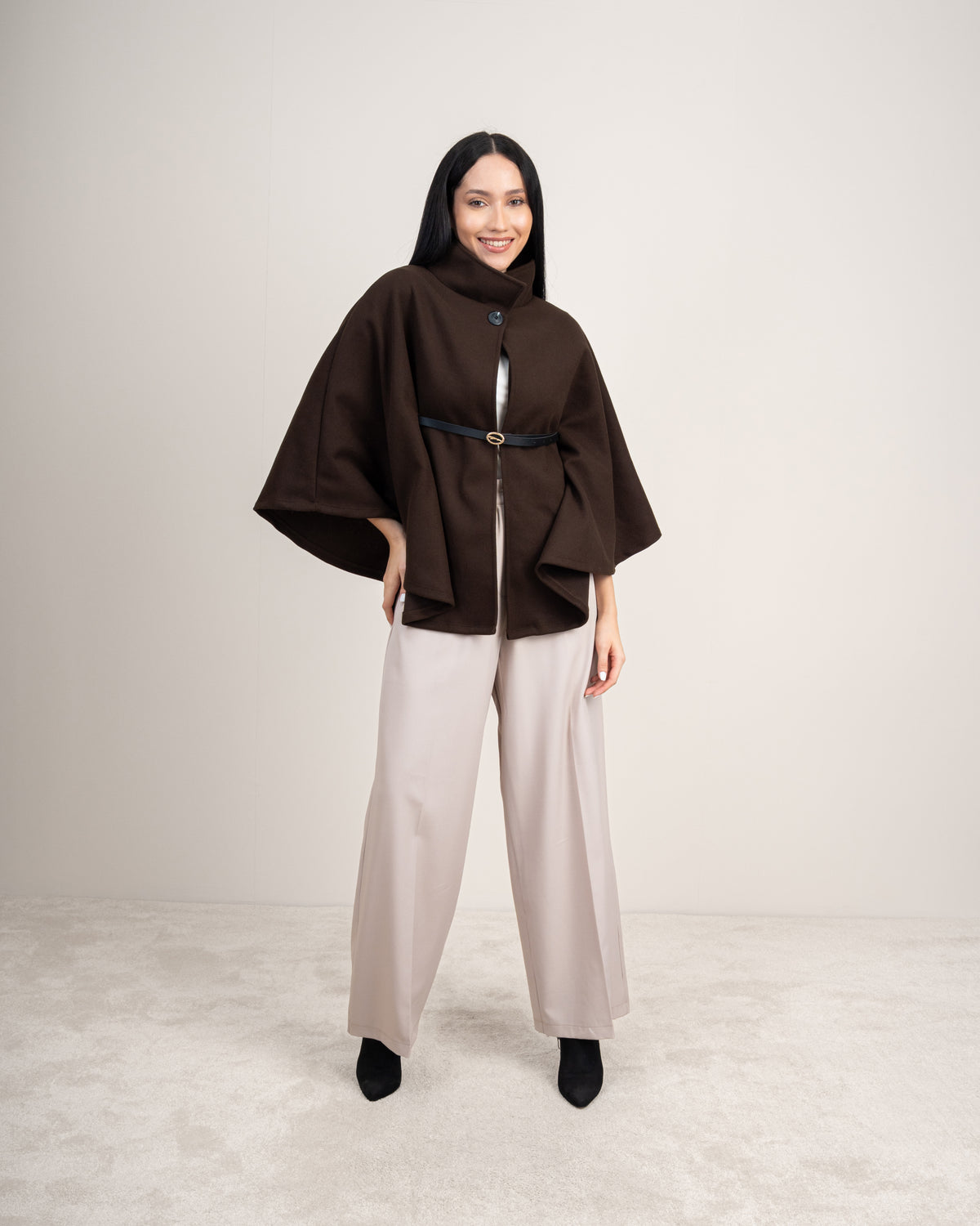 Wool Cape Pullover With Belt