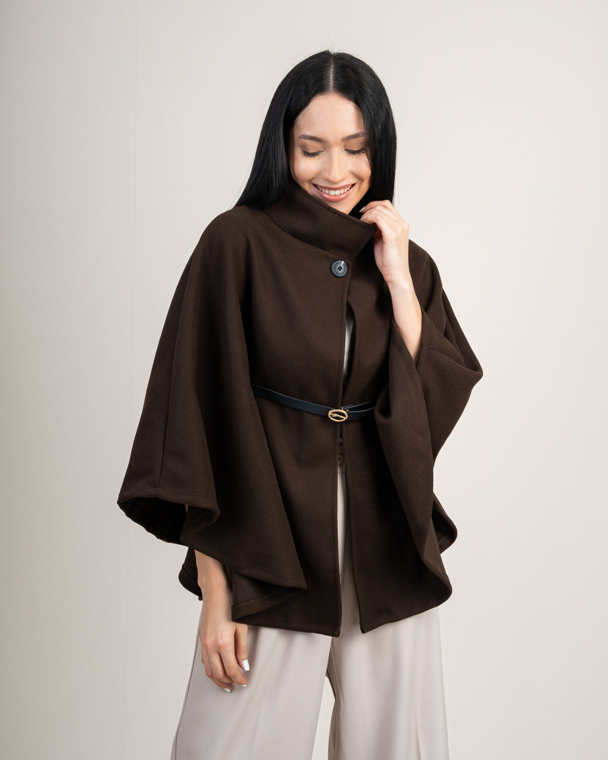 Wool Cape Pullover With Belt